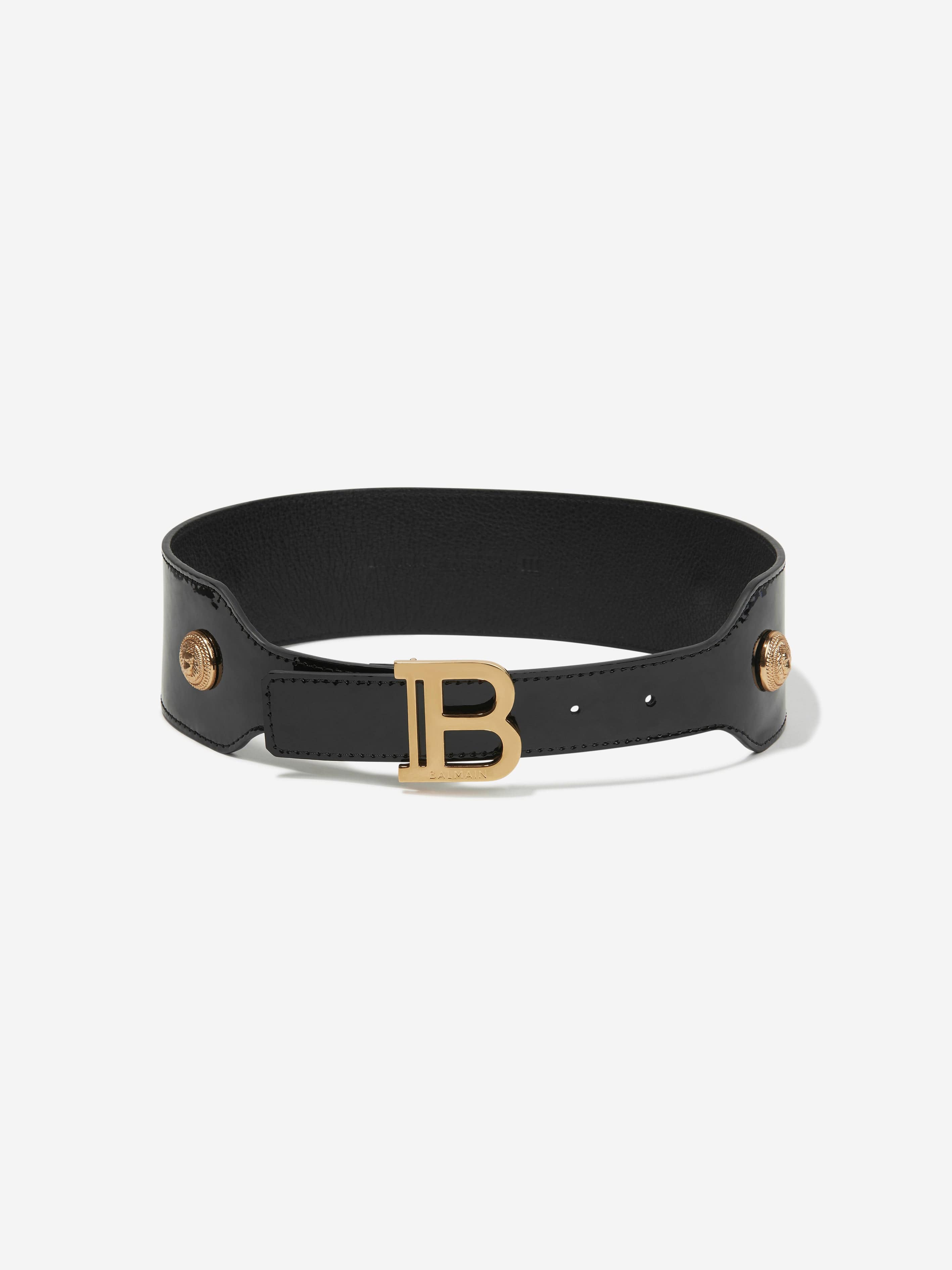 Balmain Girls Varnished Leather Belt in Black