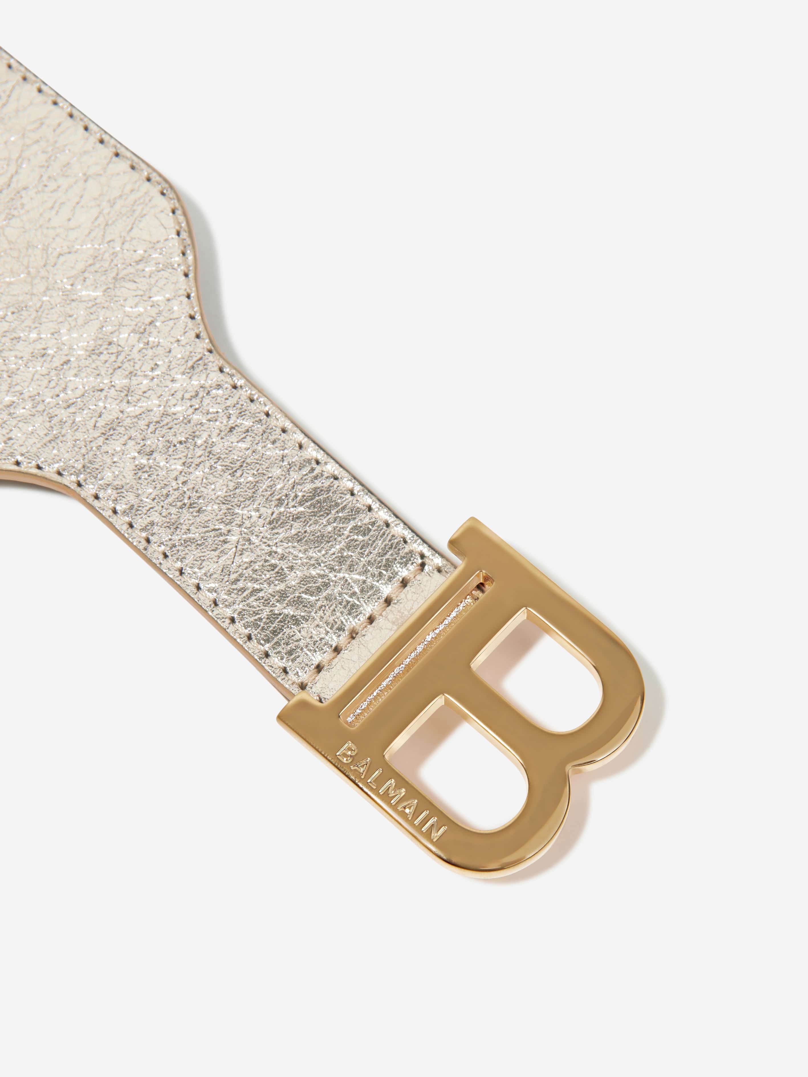 Balmain Girls Laminated Leather Belt in Gold