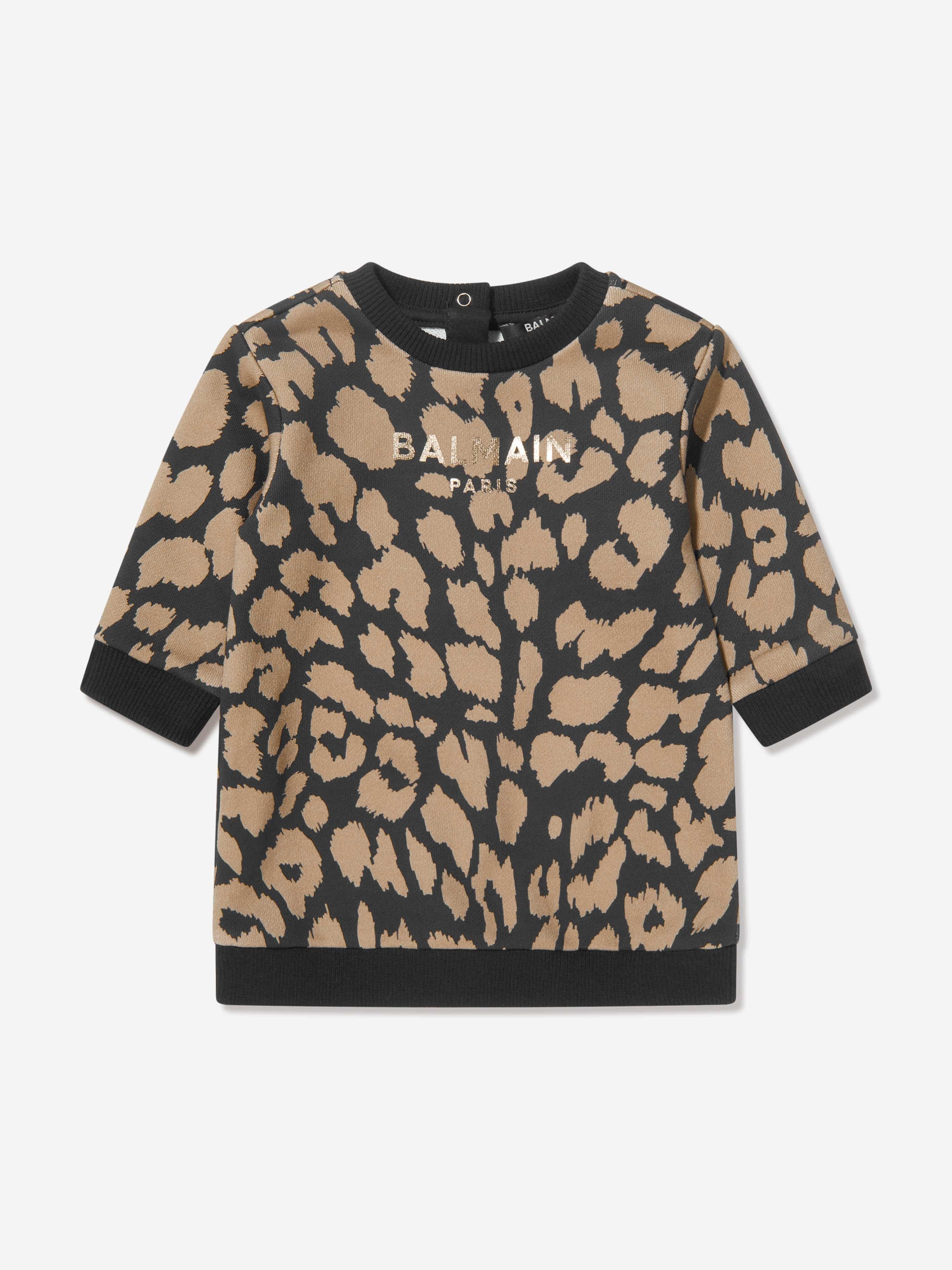 Balmain Baby Girls Leopard Sweater Dress in Brown