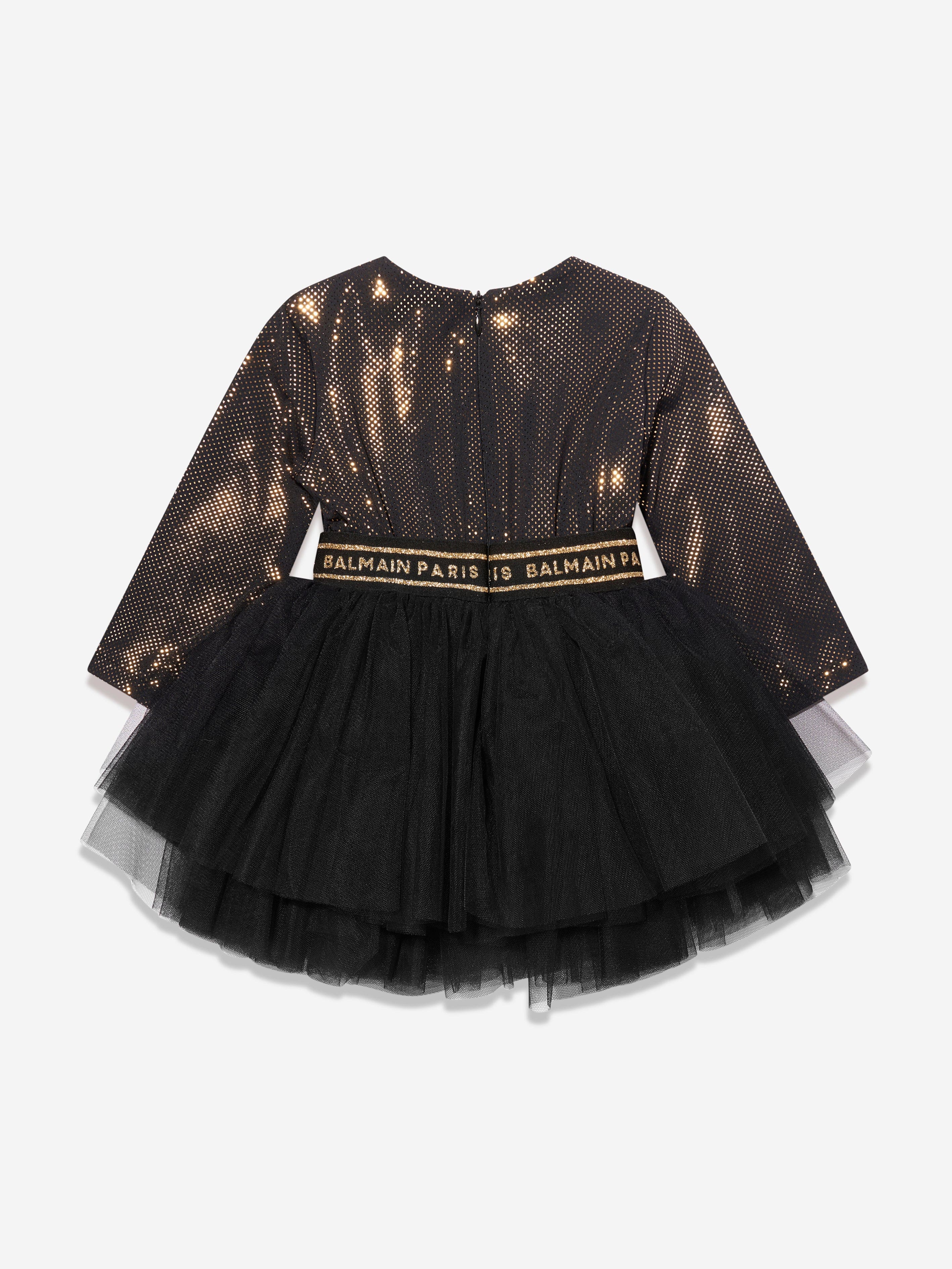 Balmain Baby Girls Spotted Ruffle Dress in Black