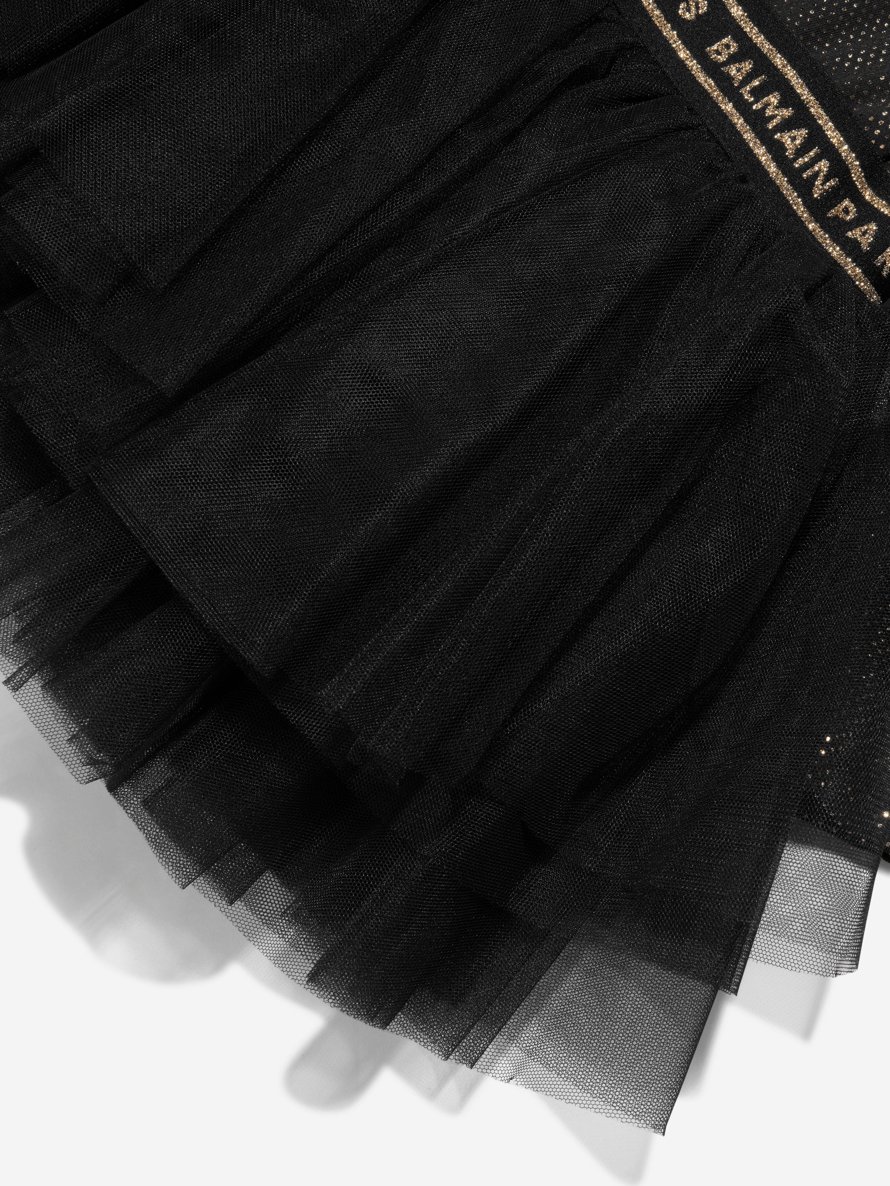 Balmain Baby Girls Spotted Ruffle Dress in Black