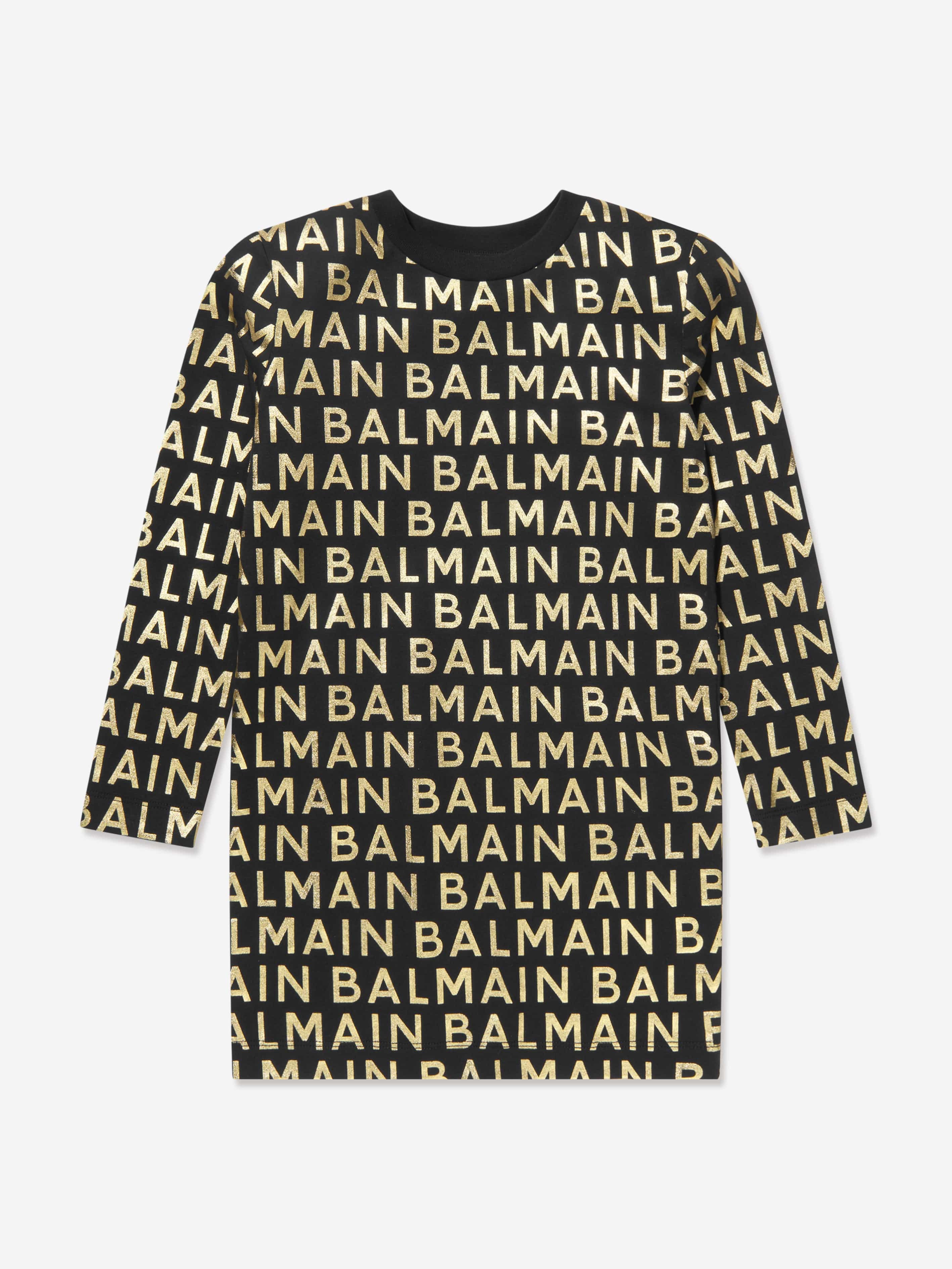 Balmain Girls Logo Sweater Dress in Black