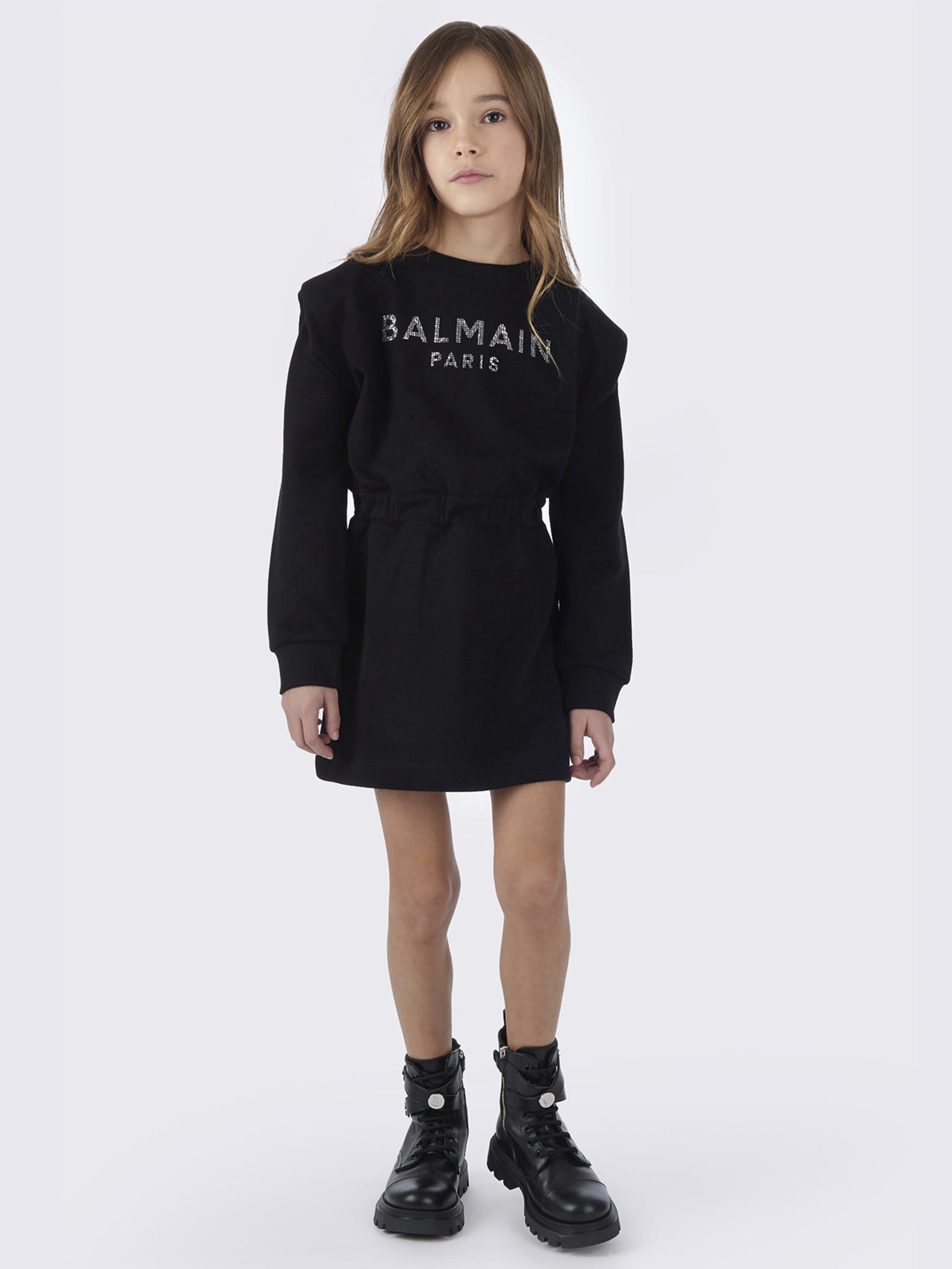 Balmain Girls Logo Sweater Dress in Black