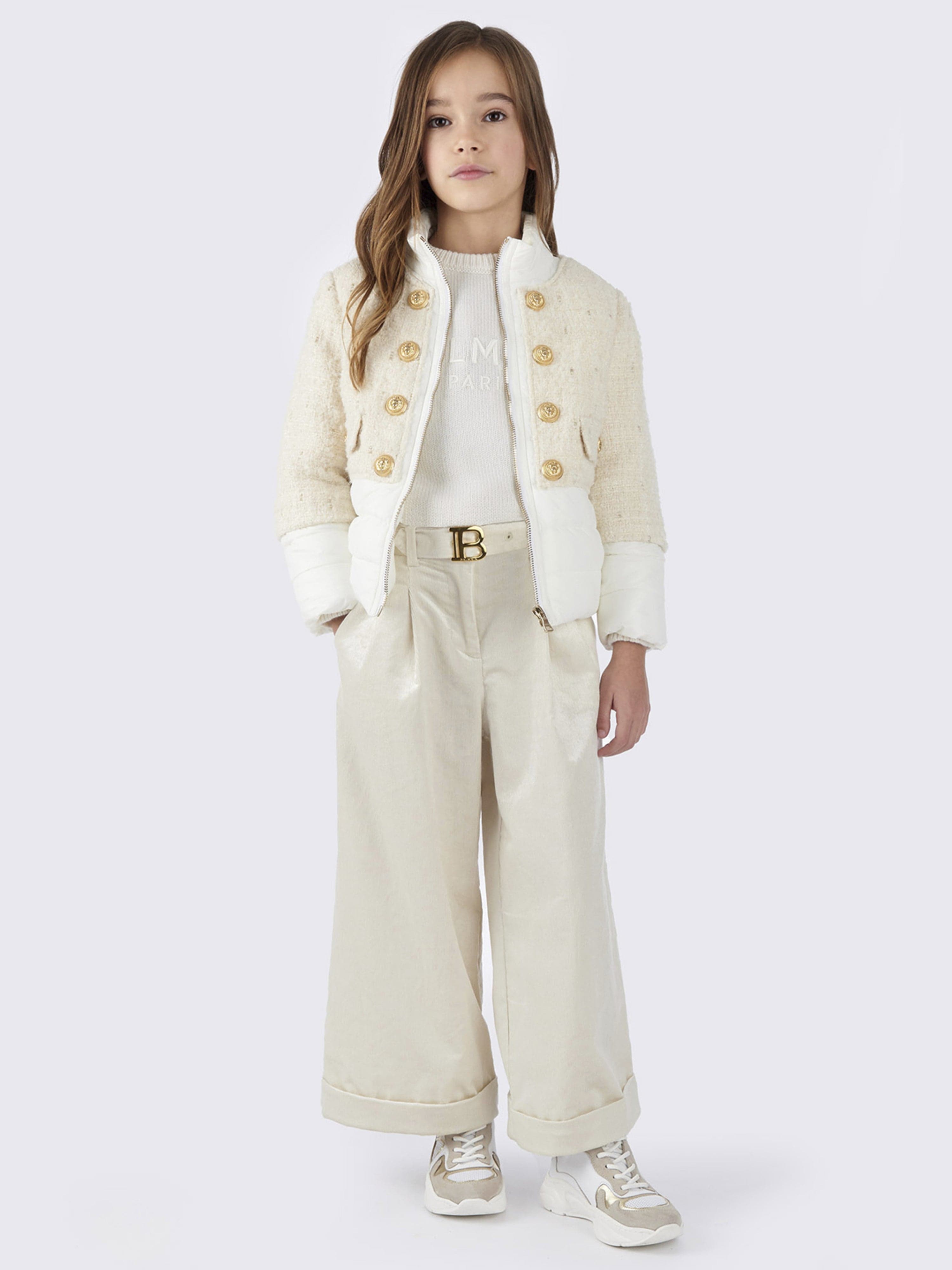 Balmain Girls Tweed Cloth Jacket in Ivory