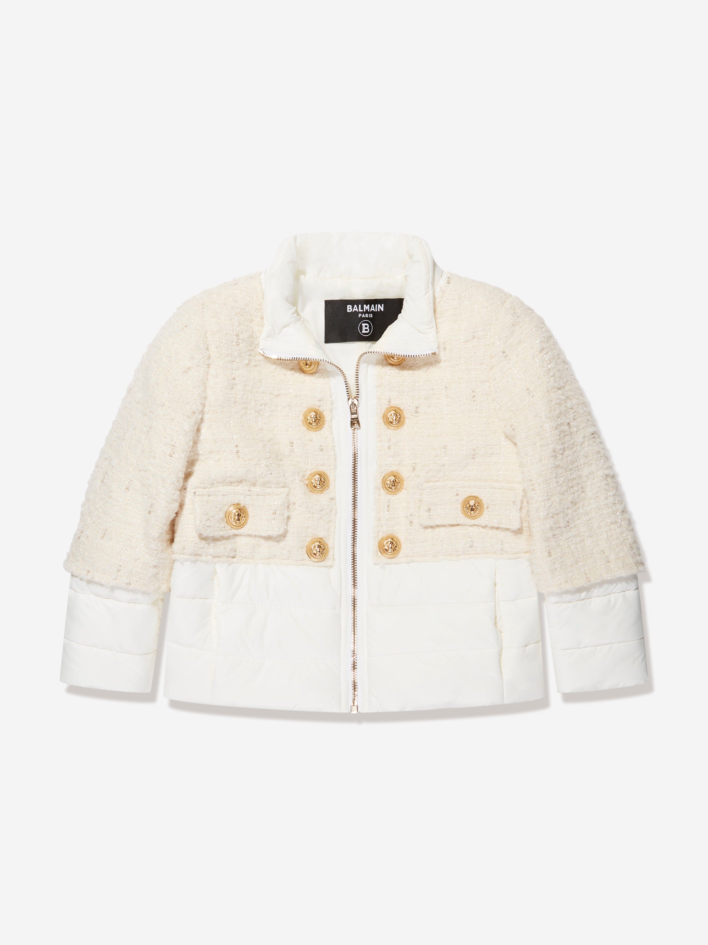 Balmain Girls Tweed Cloth Jacket in Ivory