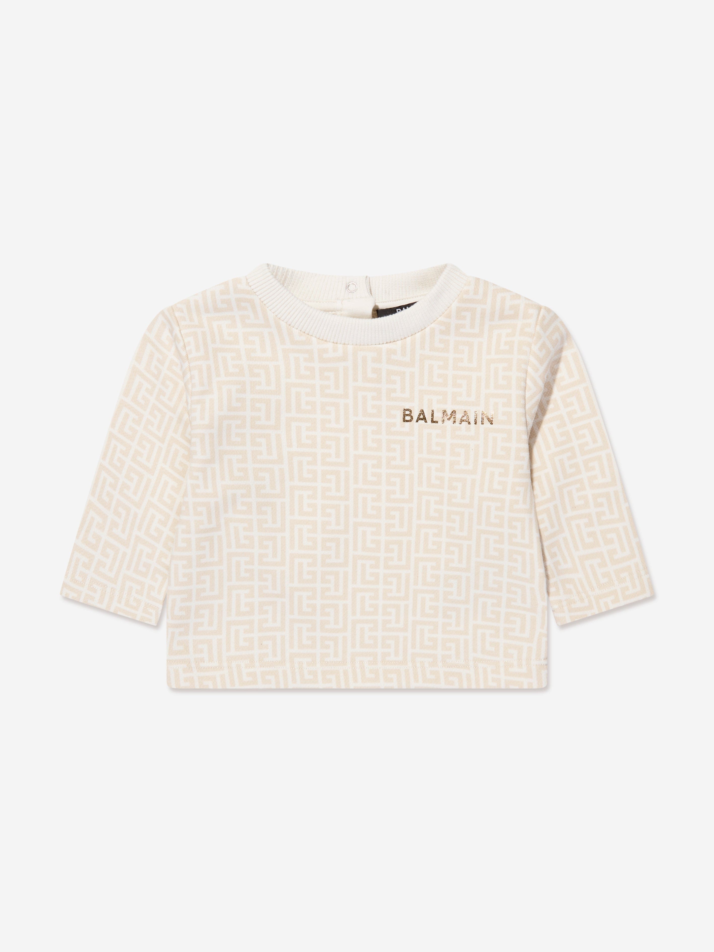 Balmain Baby Printed Fleece Sweatshirt in Ivory