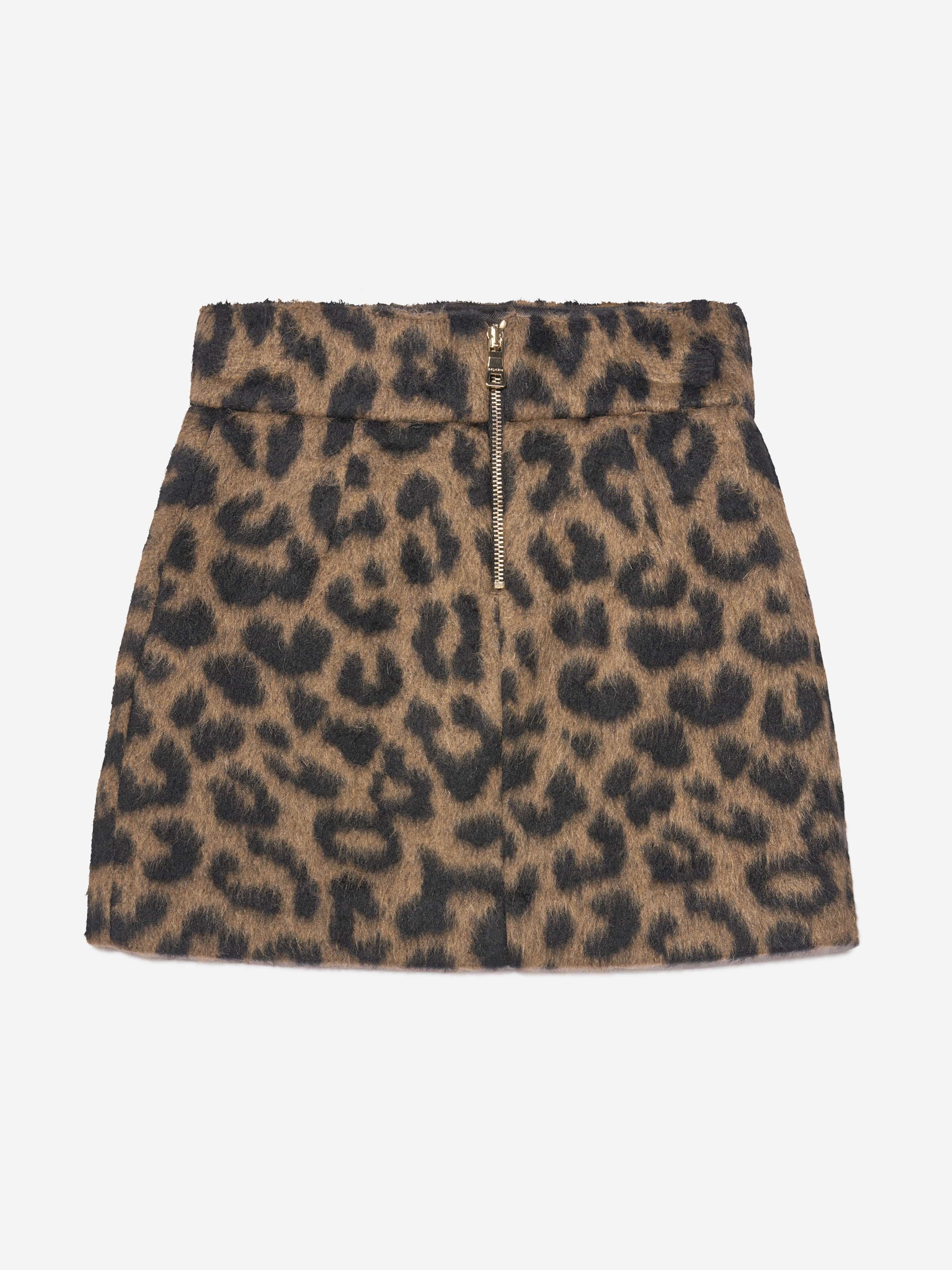 Balmain Girls Leopard Skirt in Brown