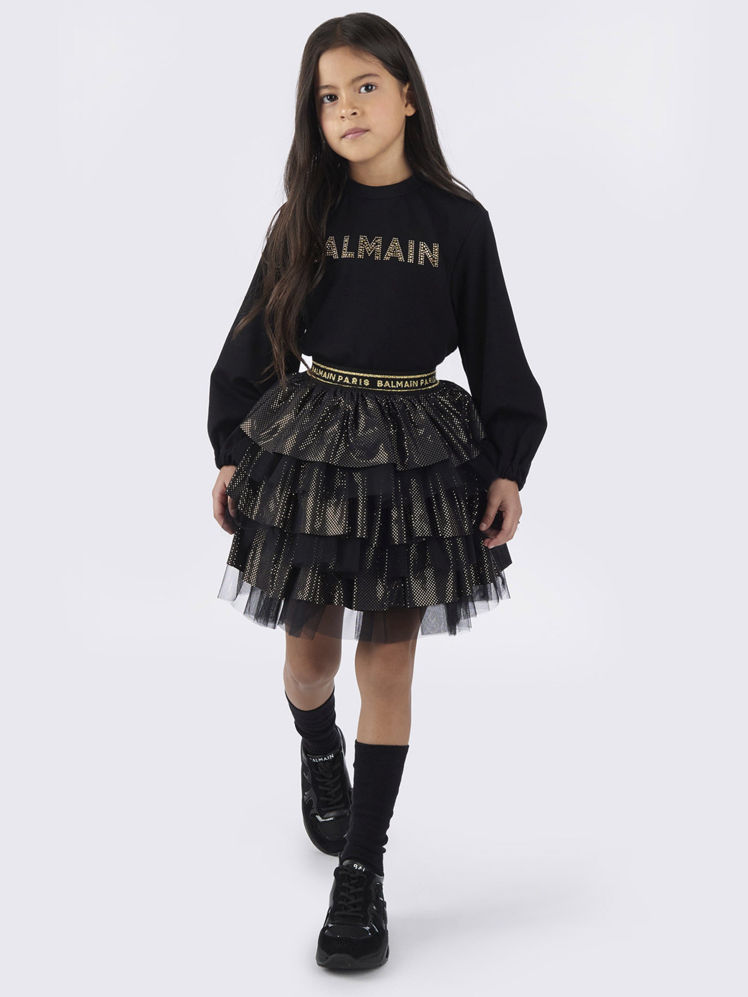 Balmain Girls Ruffle Skirt in Black