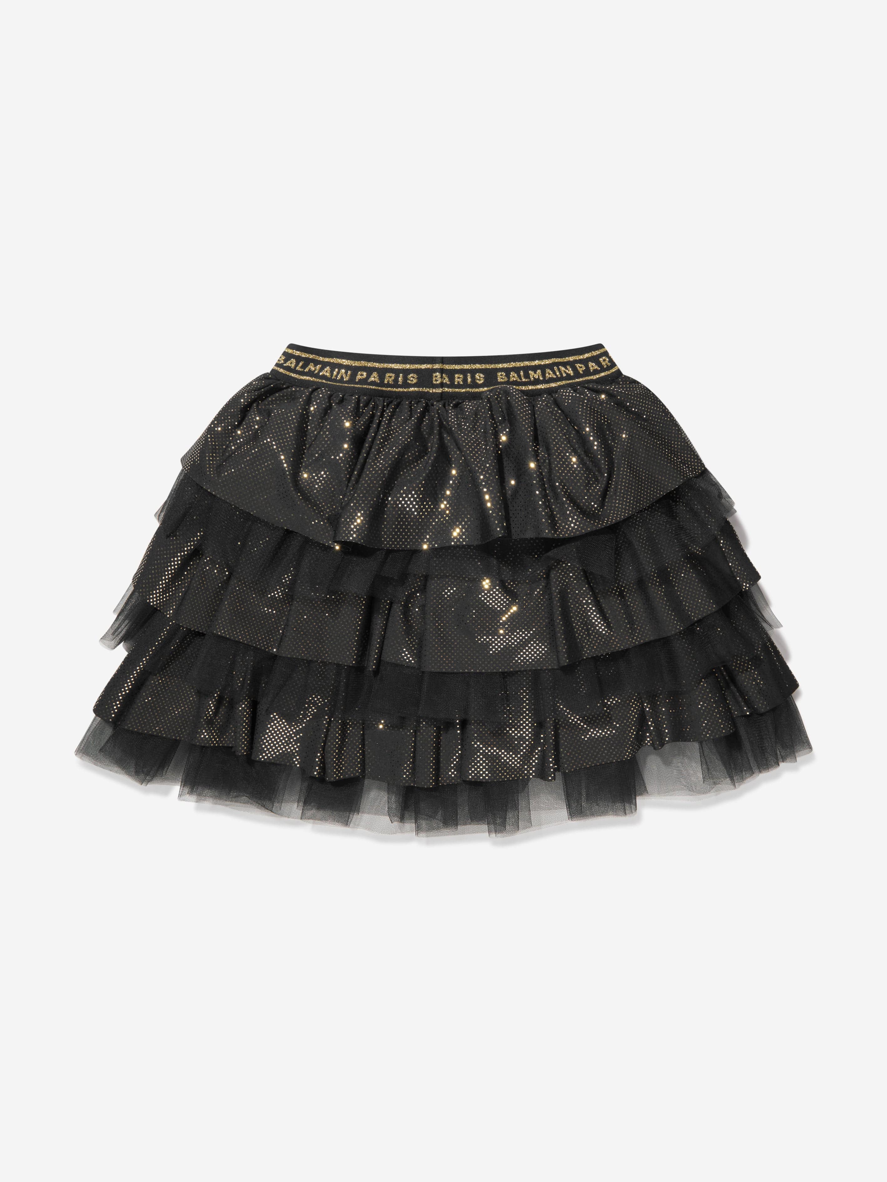 Balmain Girls Ruffle Skirt in Black