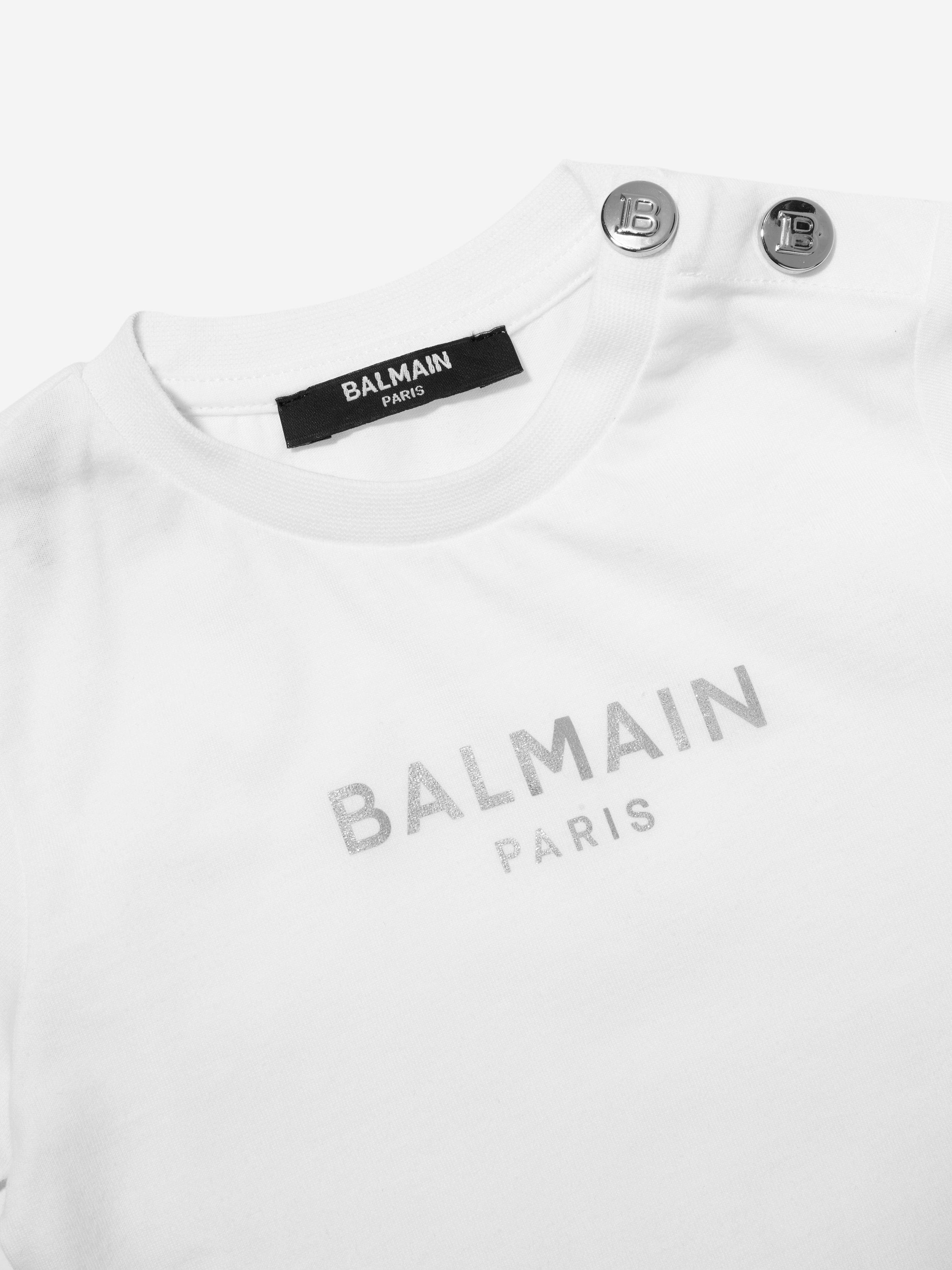 Balmain Baby Girls Logo T-Shirt in White