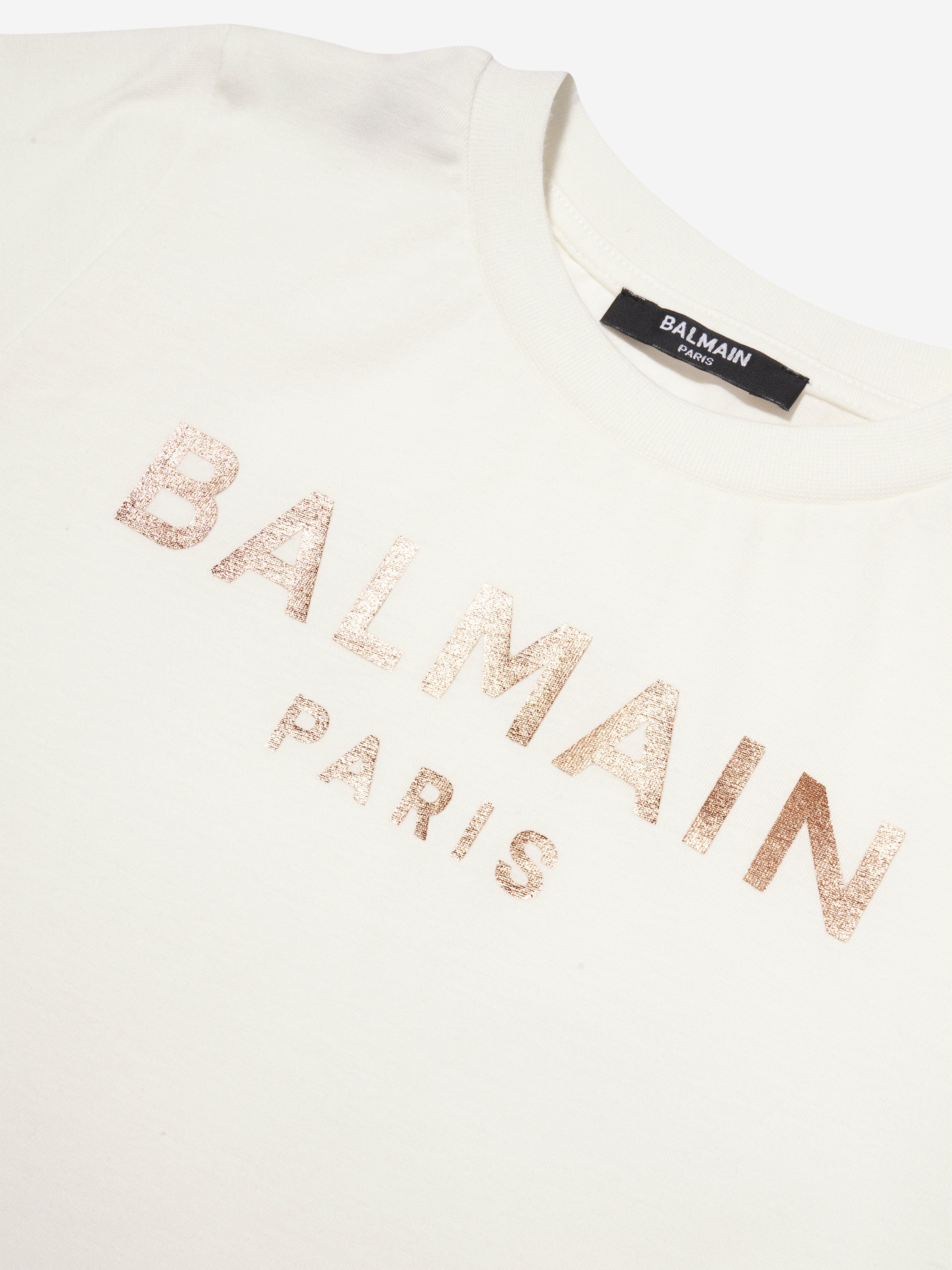 Balmain Girls Logo T-Shirt in Ivory