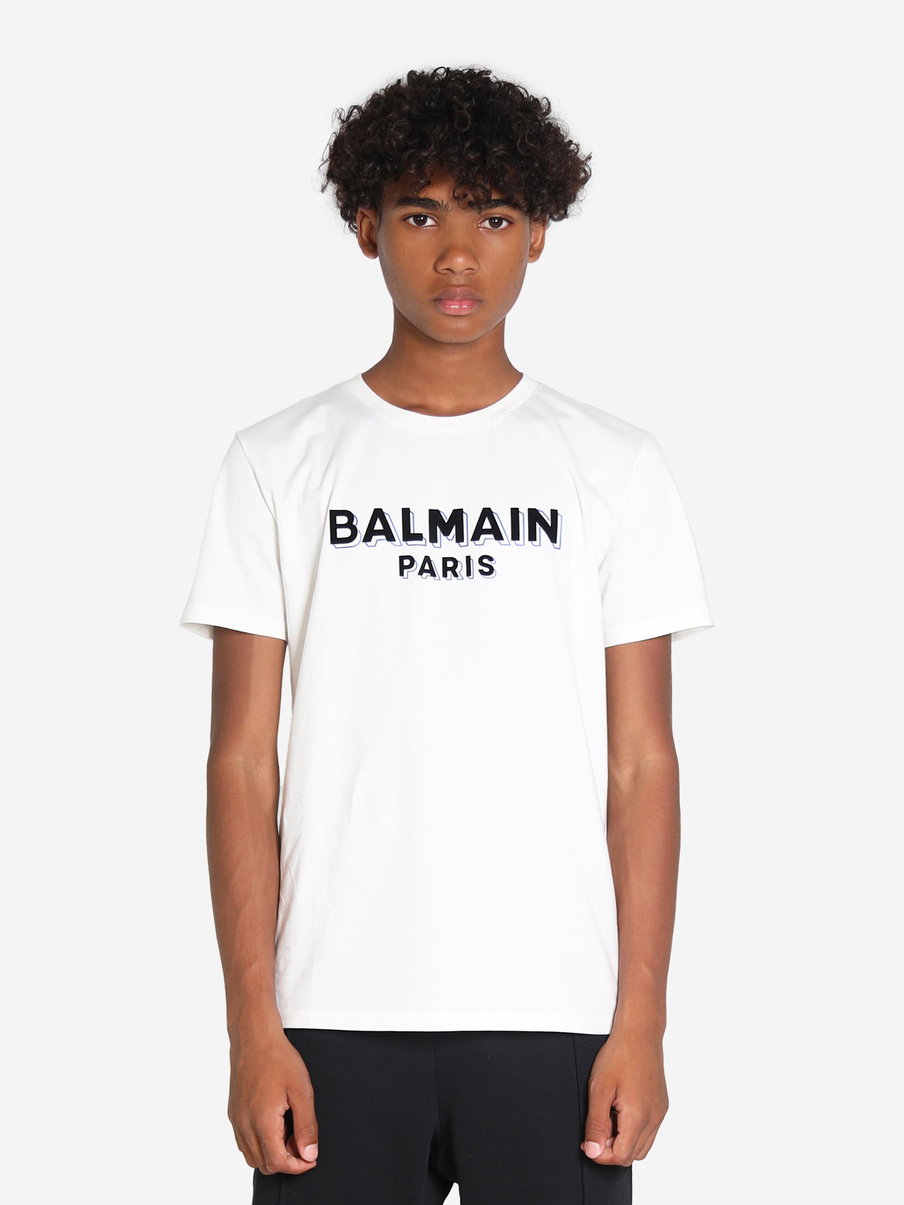 Balmain Boys Logo T-Shirt in Ivory