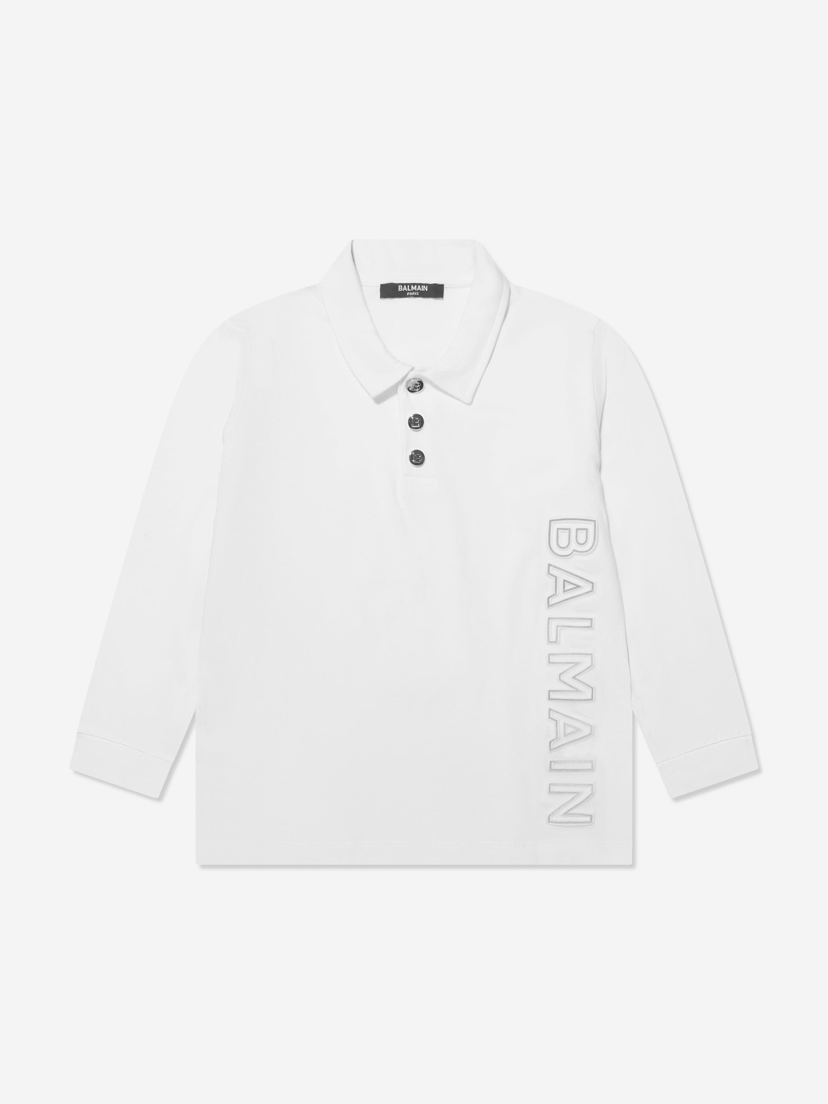 Balmain Boys Long Sleeve Polo Shirt in White