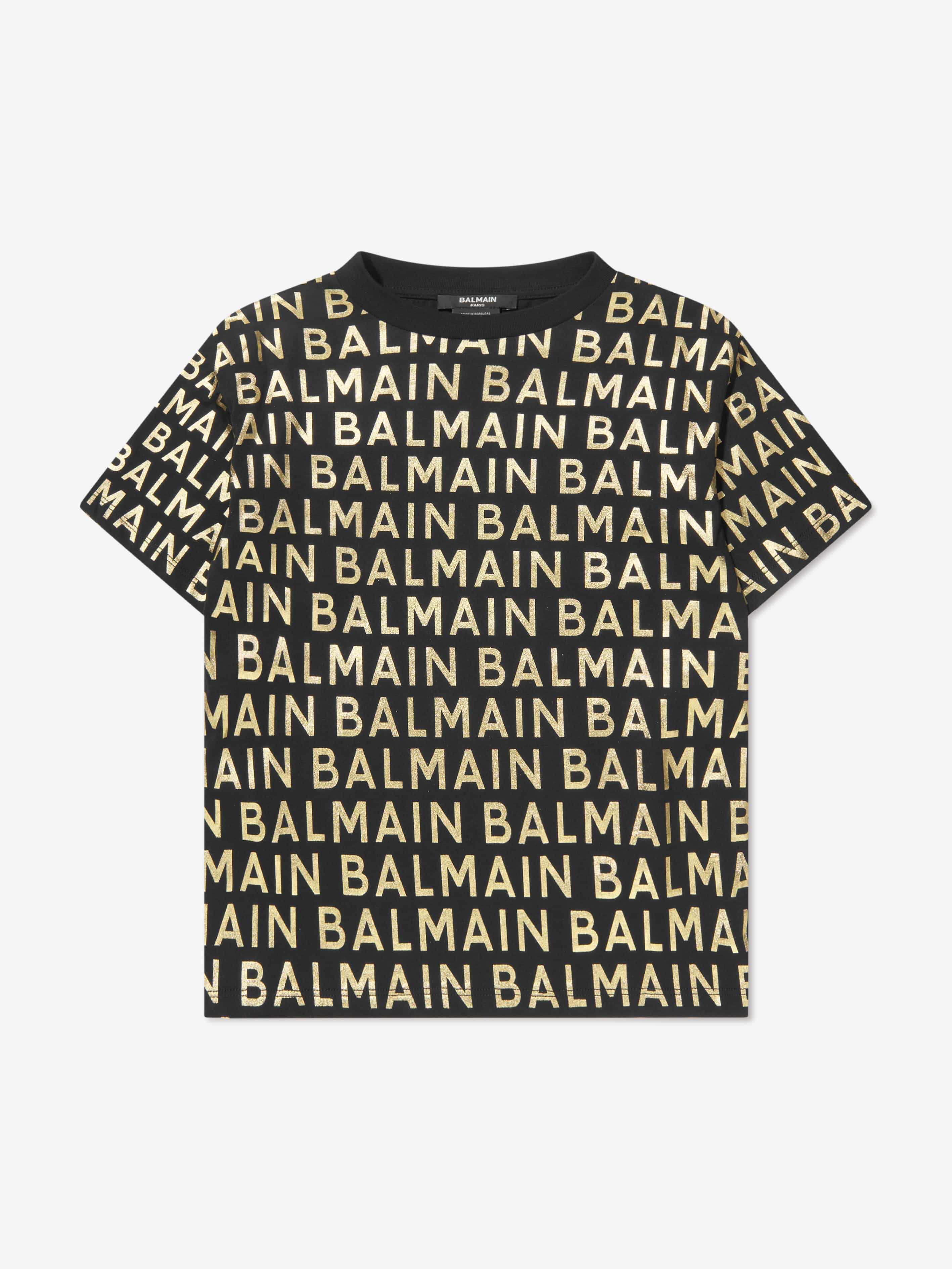 Balmain Boys Logo Print T-Shirt in Black