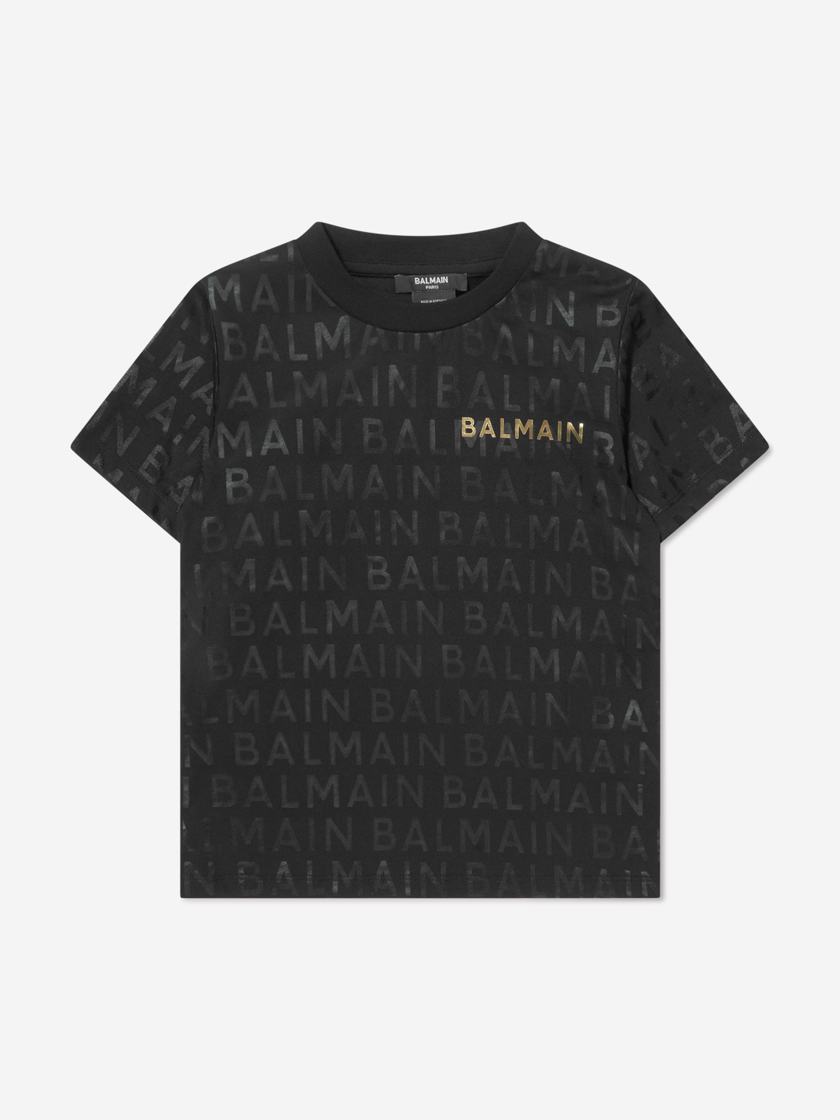 Balmain Boys Logo Print T-Shirt in Black