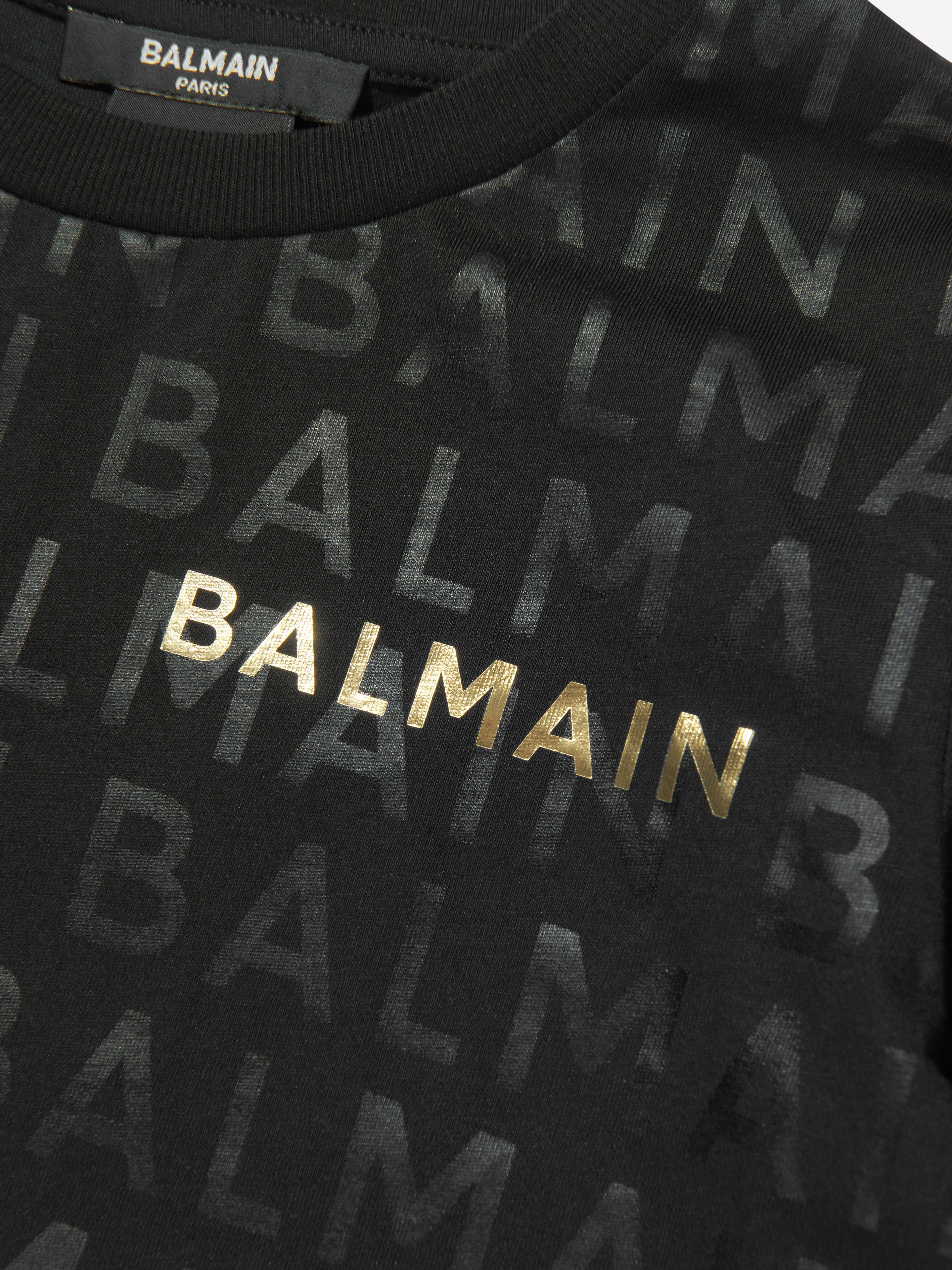 Balmain Boys Logo Print T-Shirt in Black