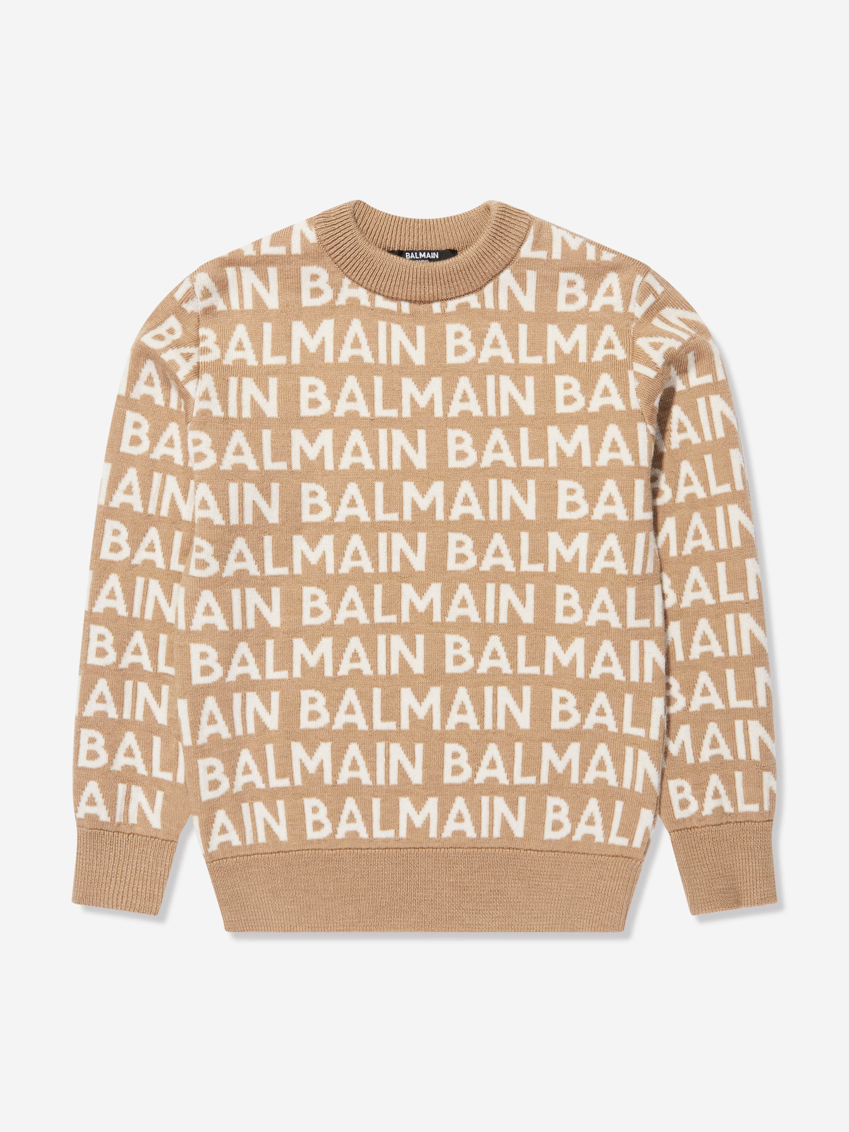 Balmain Boys Wool Mix Knit Jumper in Brown