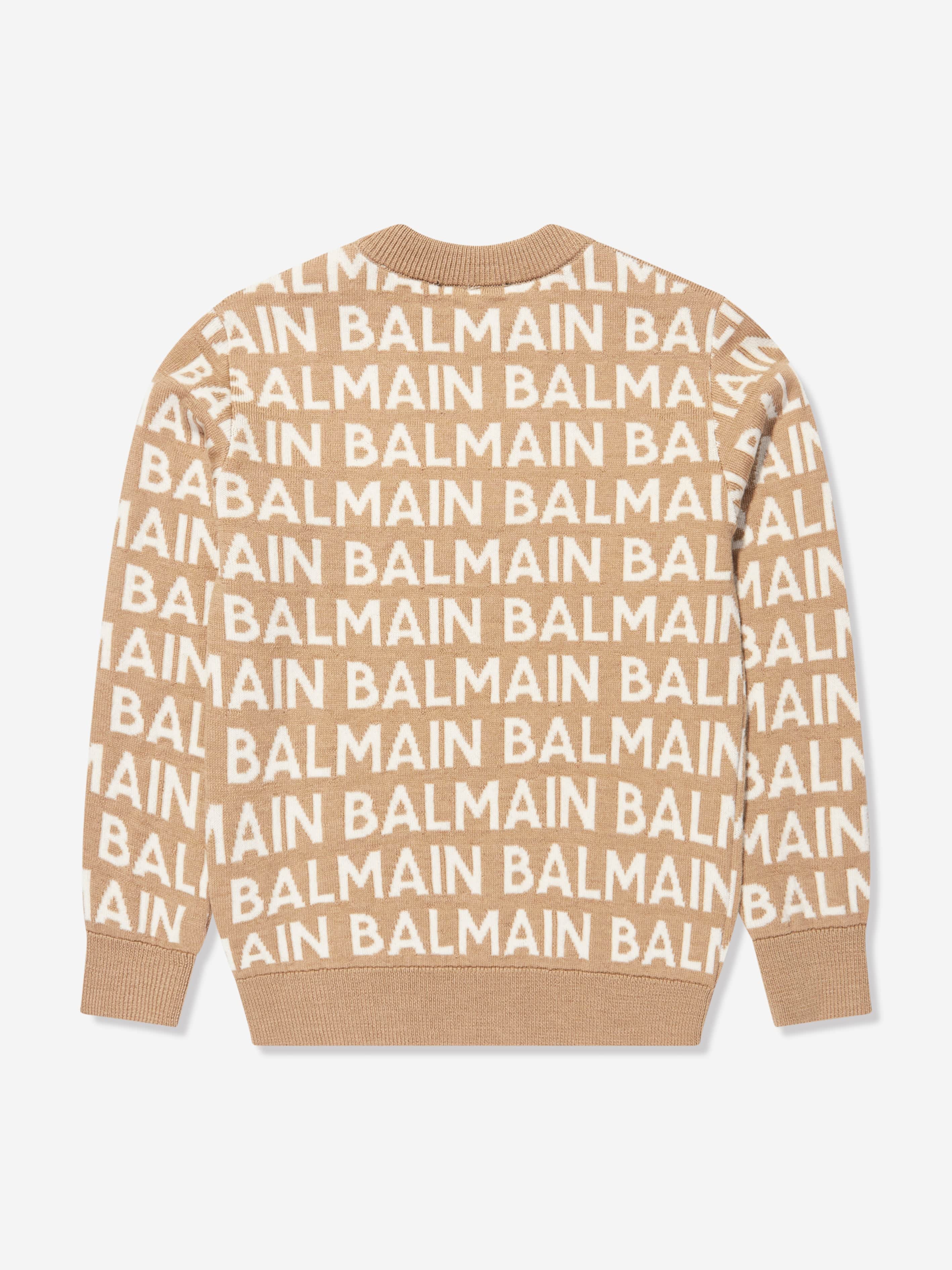 Balmain Boys Wool Mix Knit Jumper in Brown