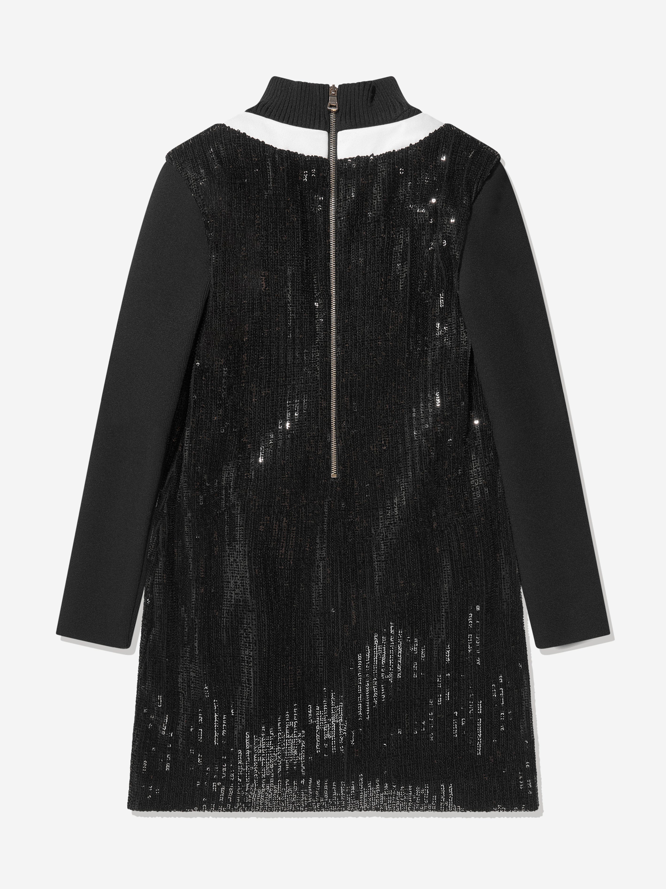 Balmain Girls Woven Button Dress in Black