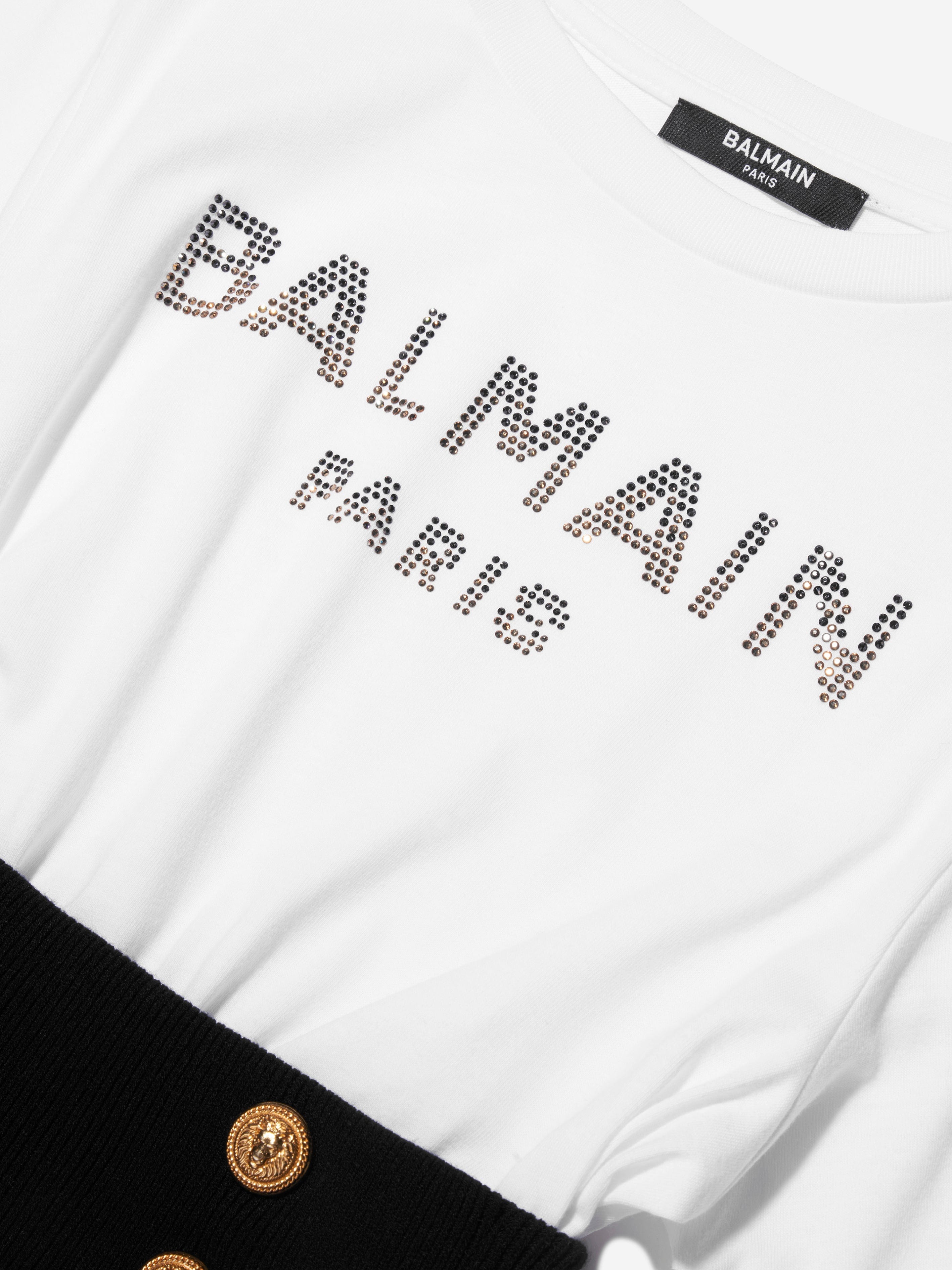 Balmain Girls Buttoned T-Shirt Dress in White