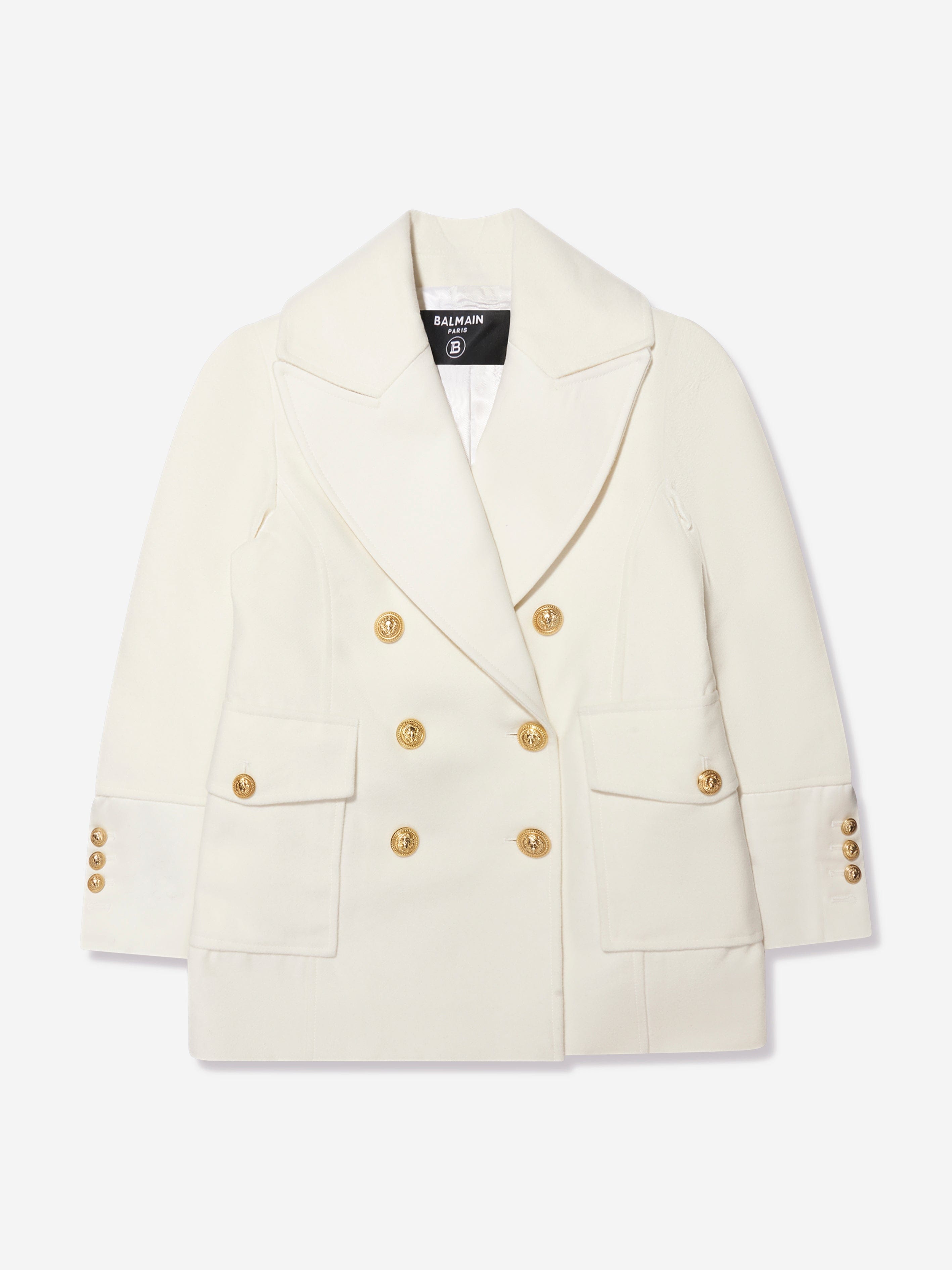 Balmain Girls Long Coat in Ivory