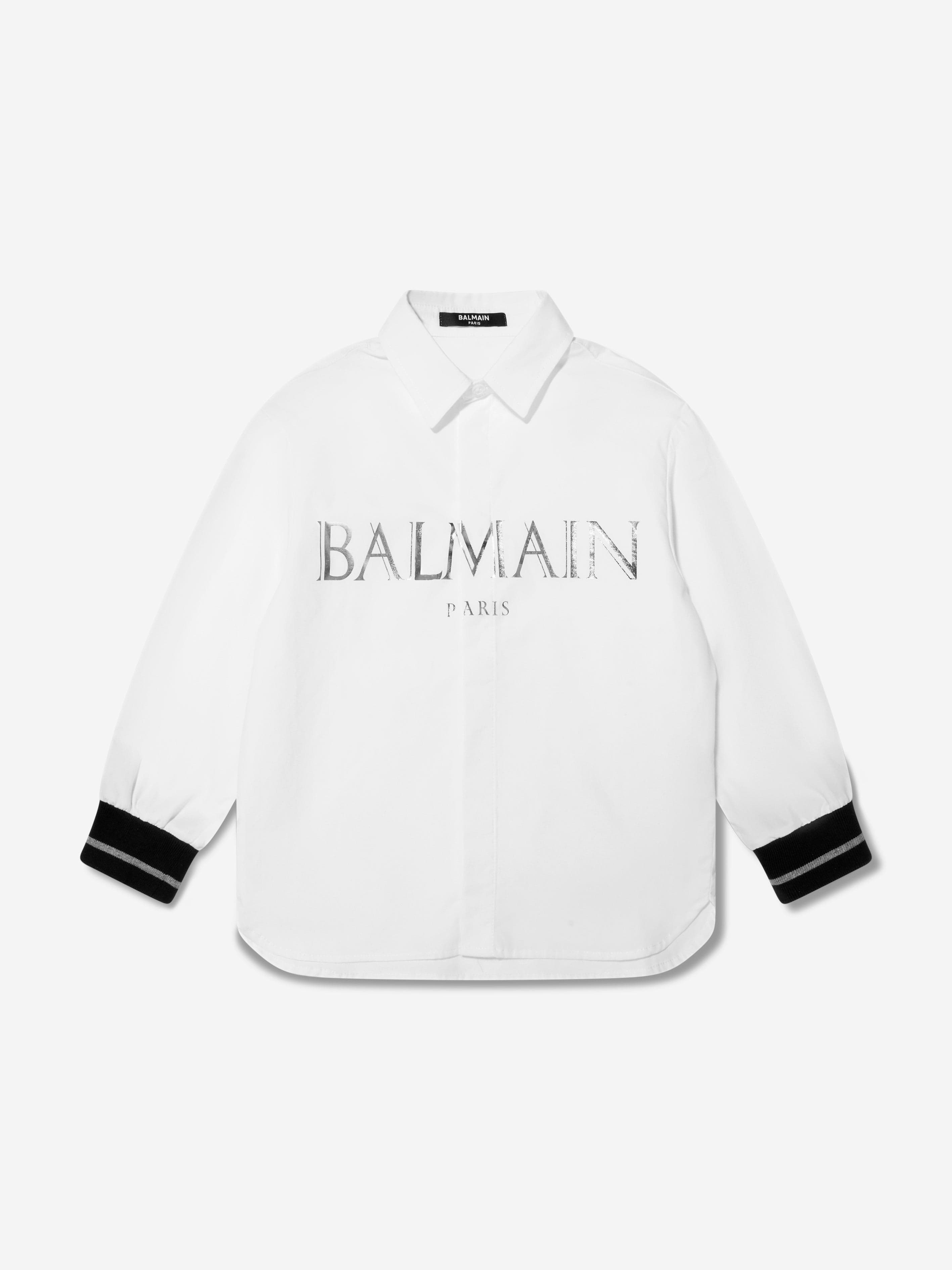 Balmain Boys Logo Print Shirt in White