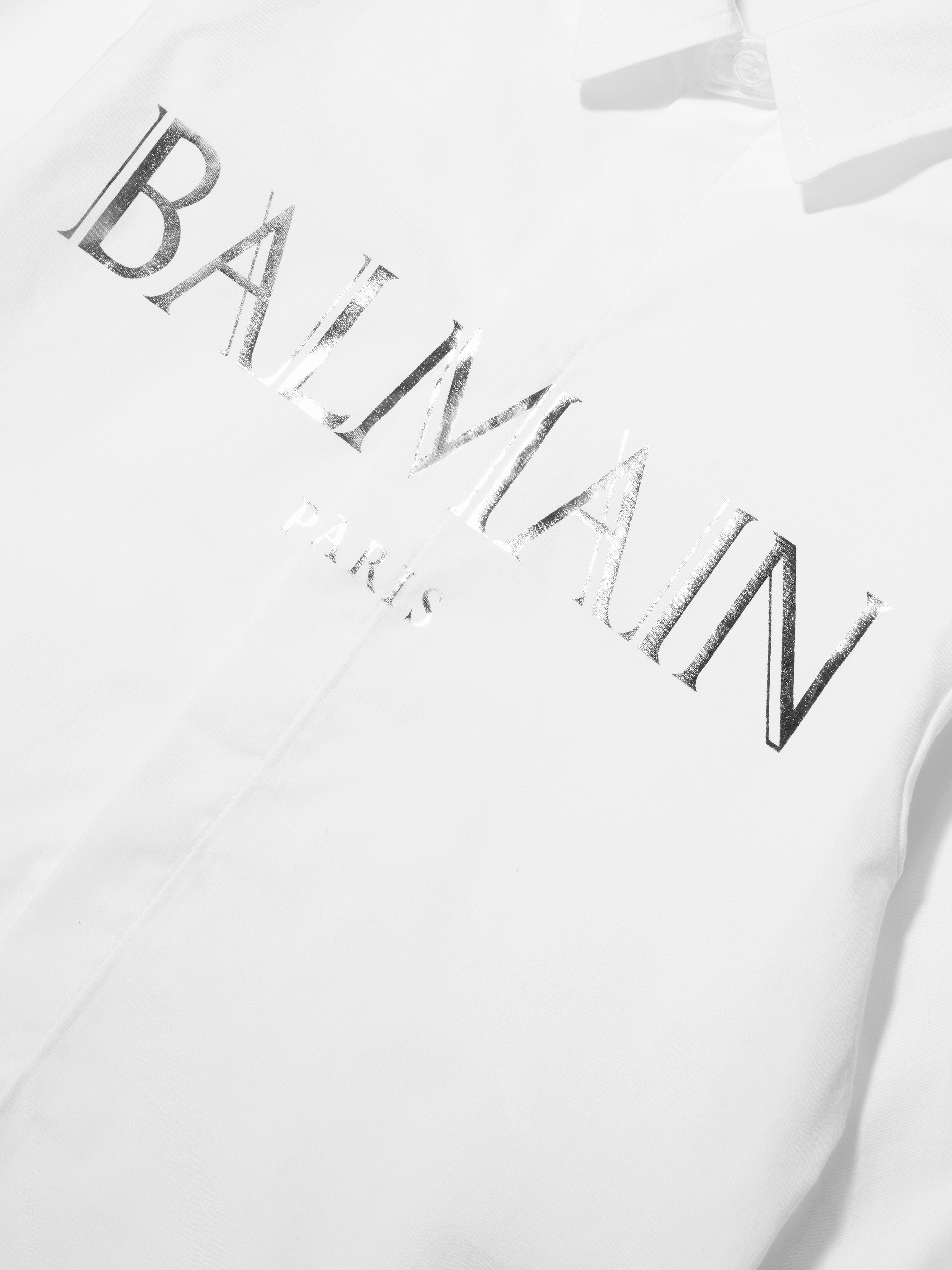 Balmain Boys Logo Print Shirt in White