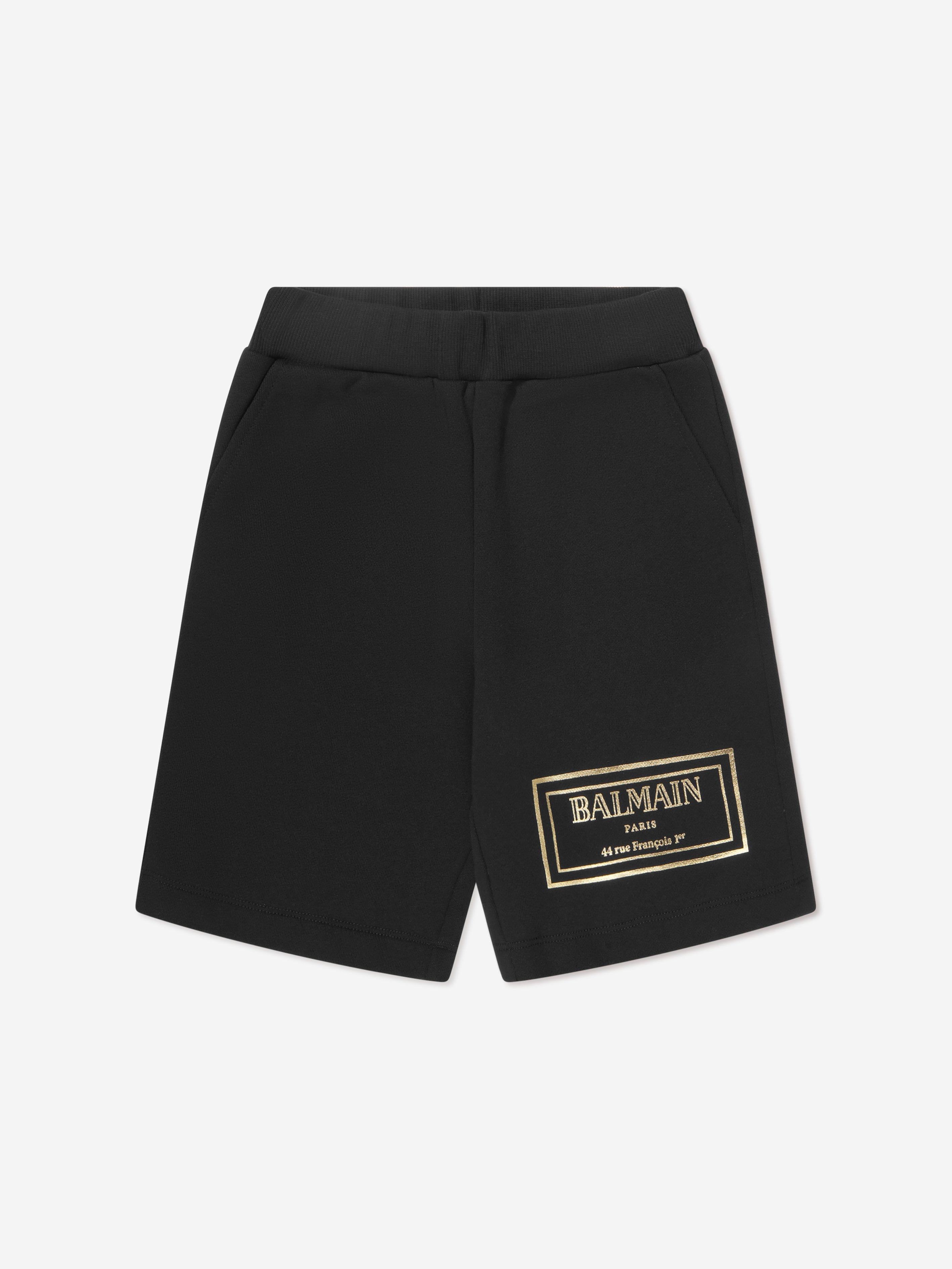 Balmain Boys Logo Print Shorts in Black