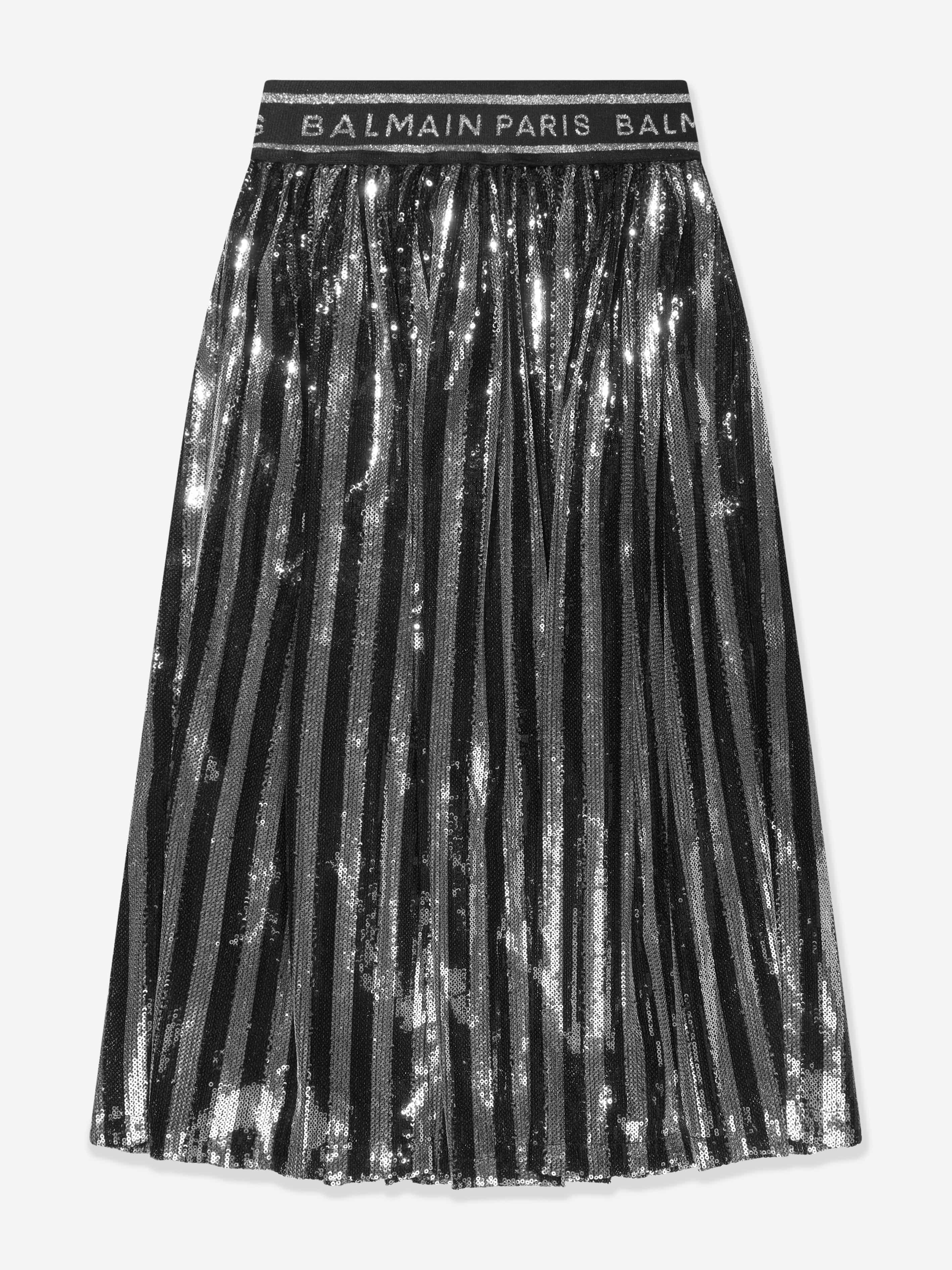 Balmain Girls Pleated Skirt in Silver