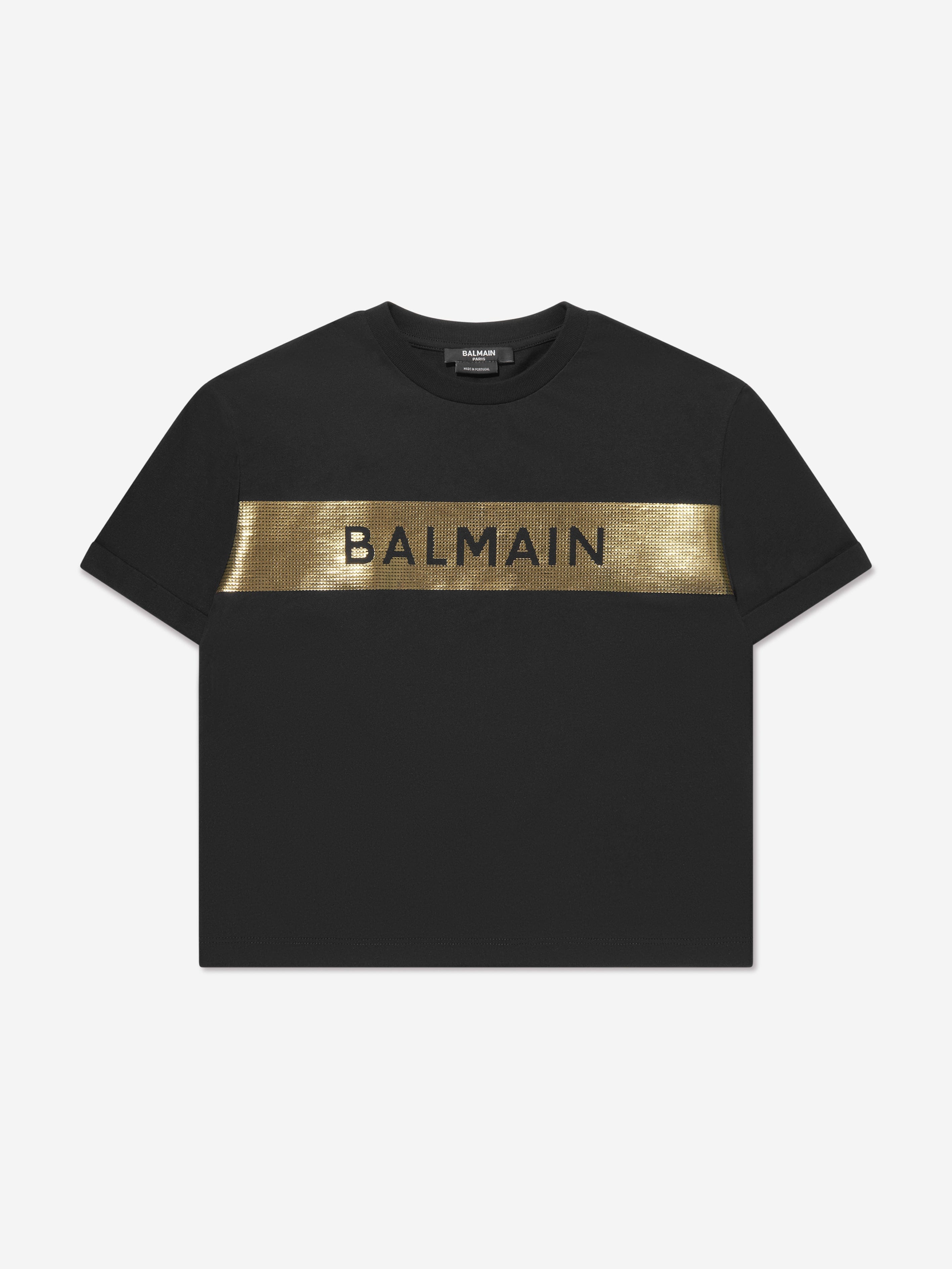 Balmain Boys Logo Print T-Shirt in Black