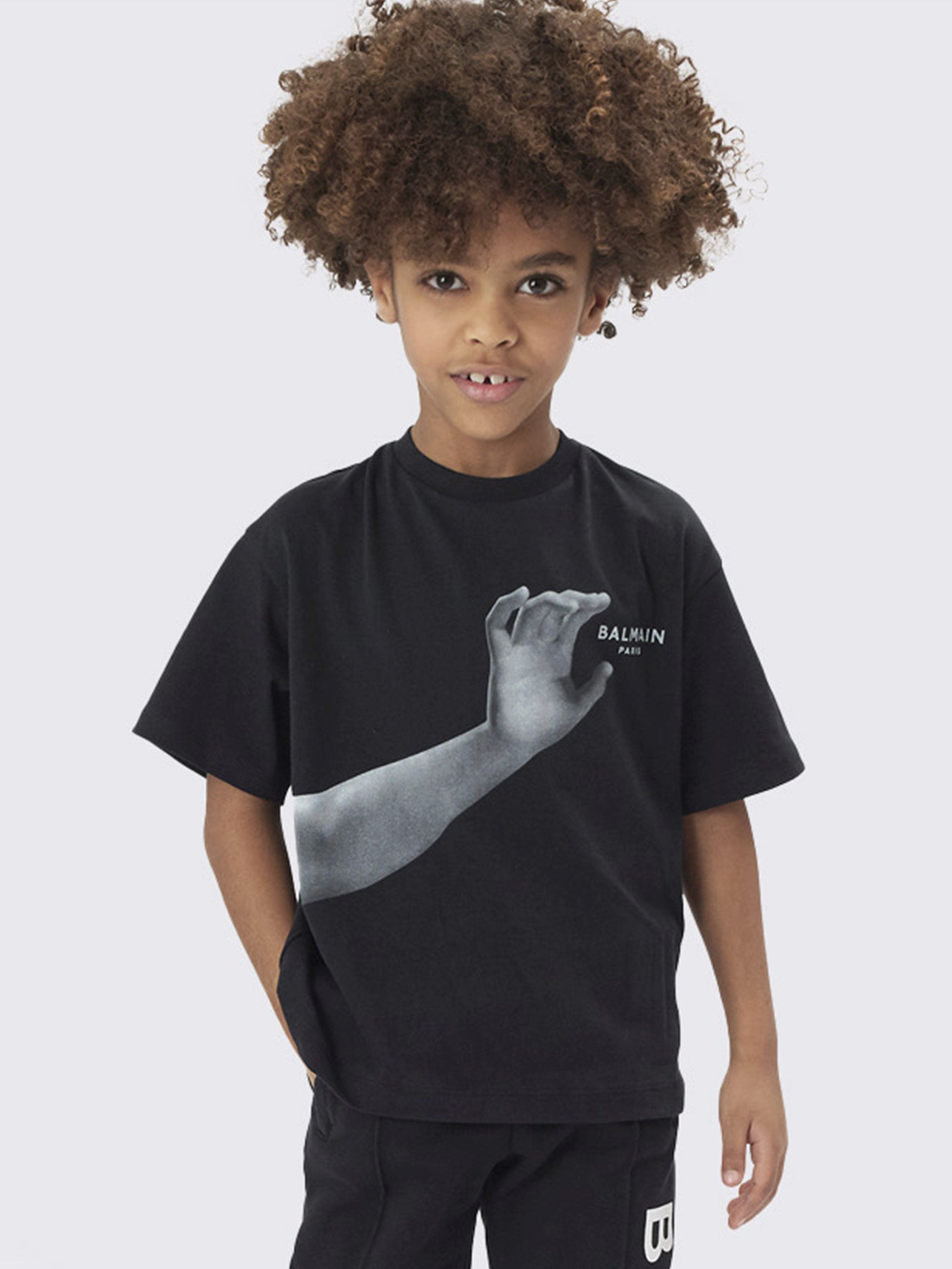 Balmain Boys Graphic Print T-Shirt in Black