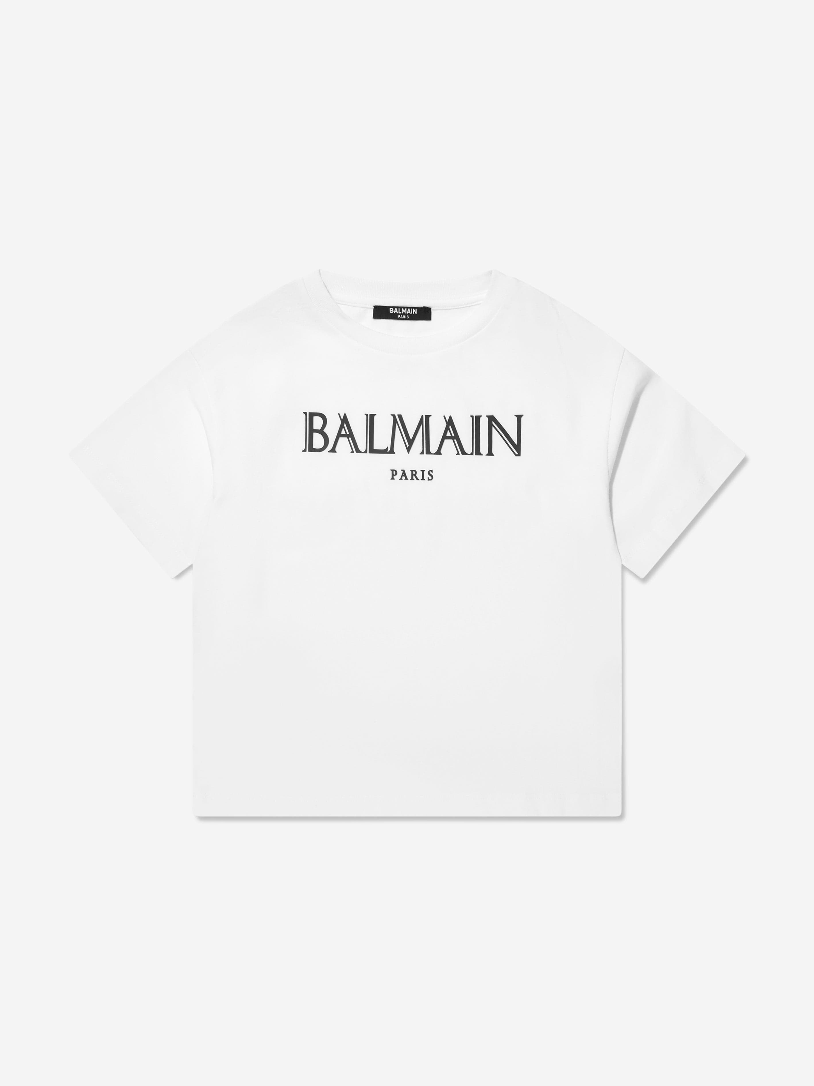 Balmain Boys Logo Print T-Shirt in White