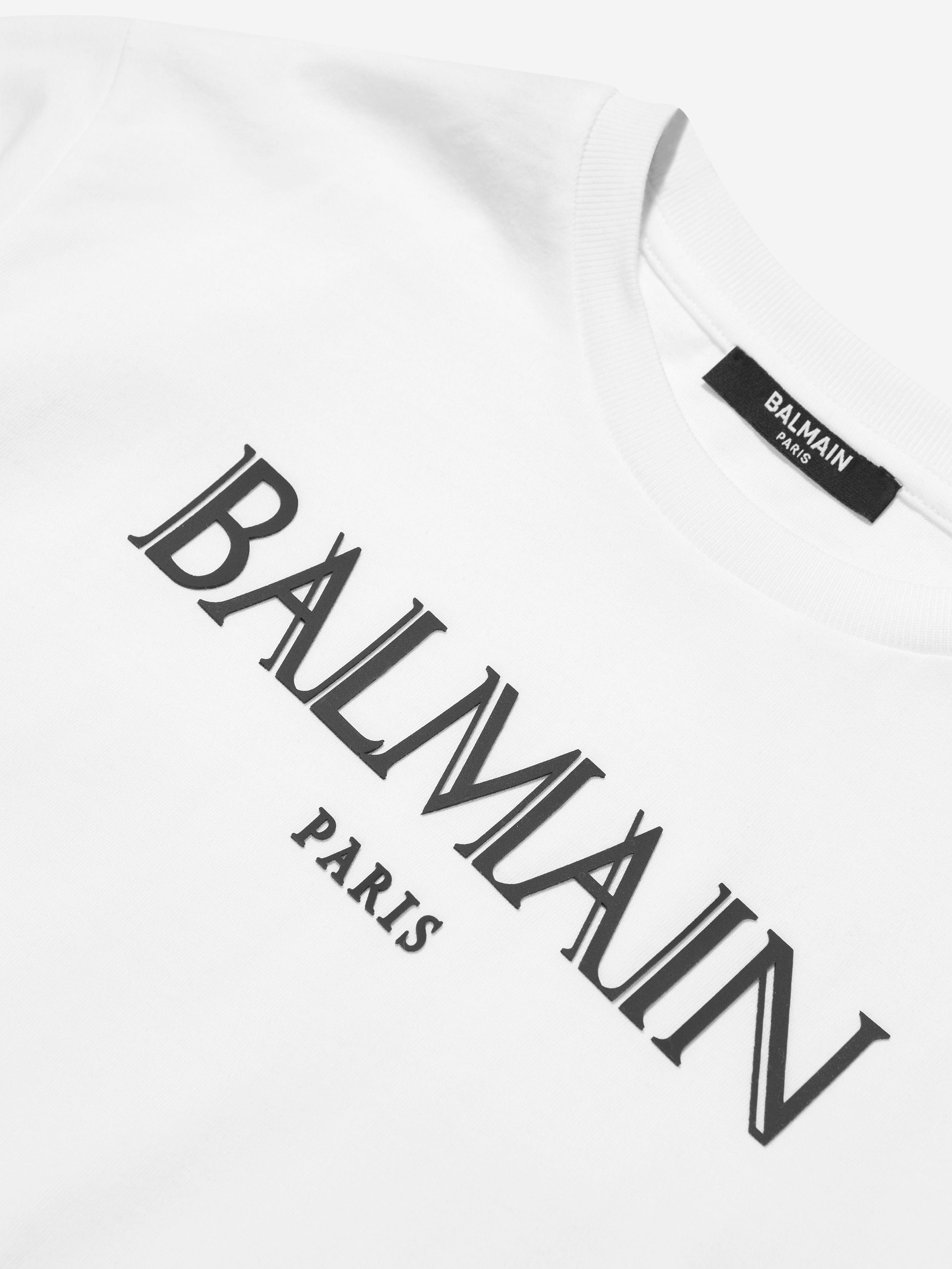 Balmain Boys Logo Print T-Shirt in White