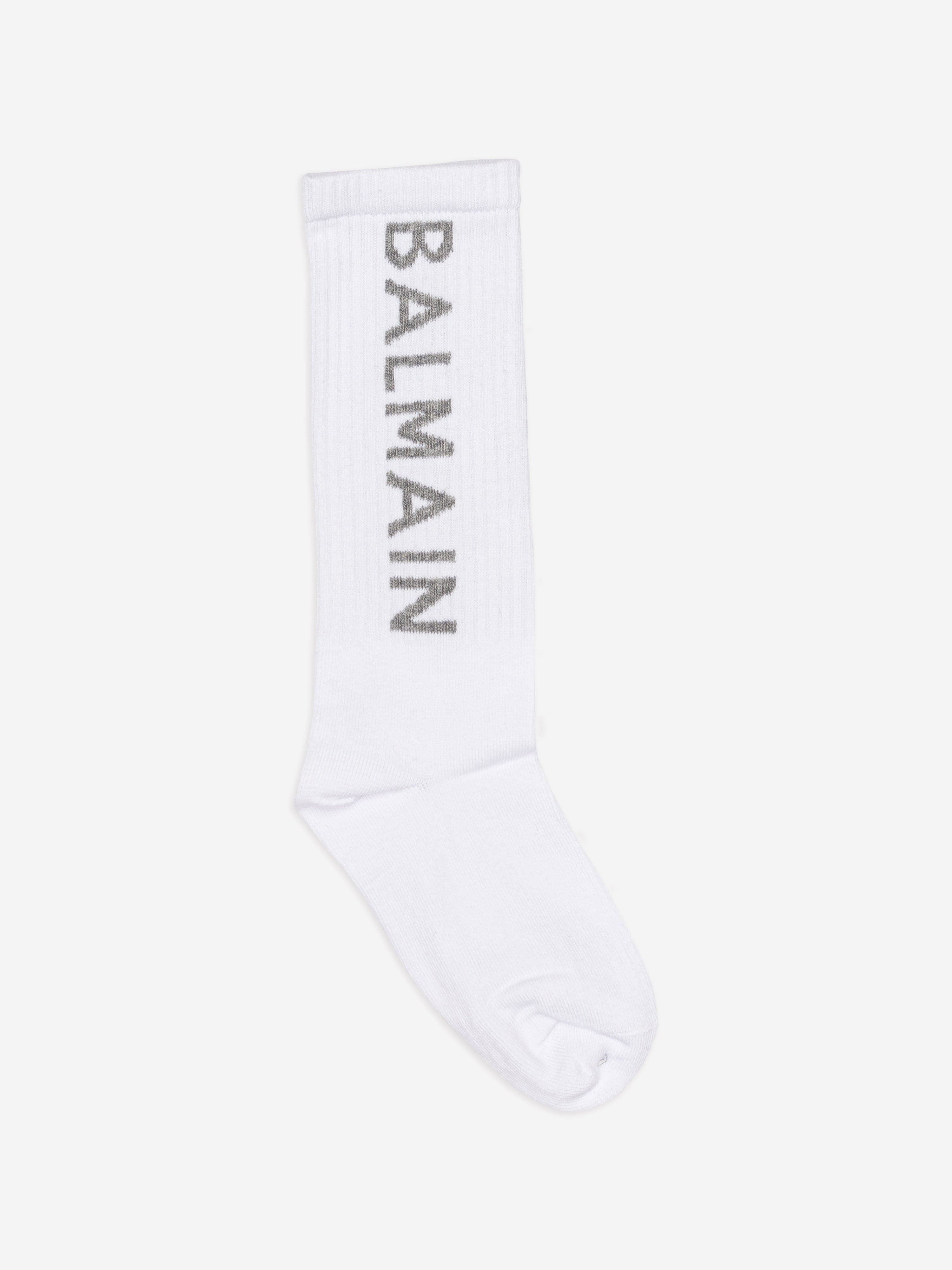 Balmain Kids Logo Socks in White