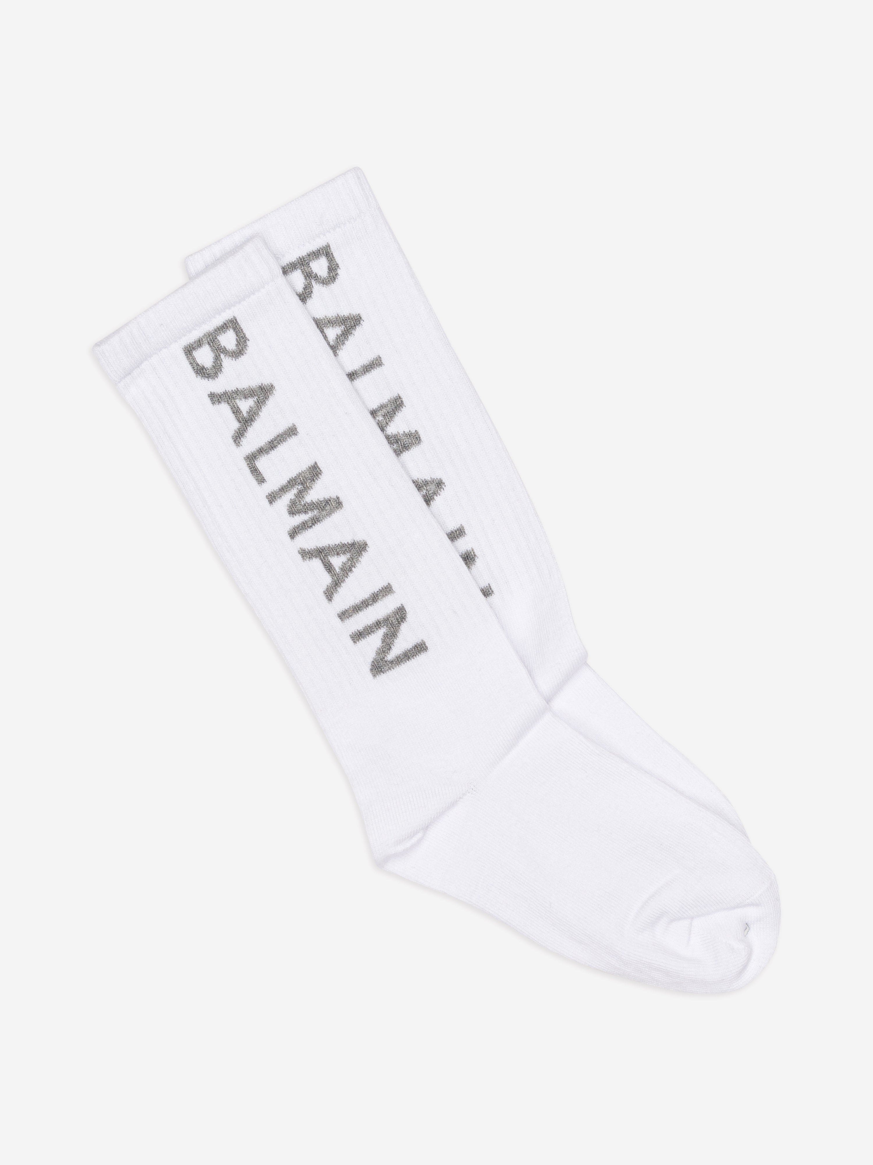 Balmain Kids Logo Socks in White