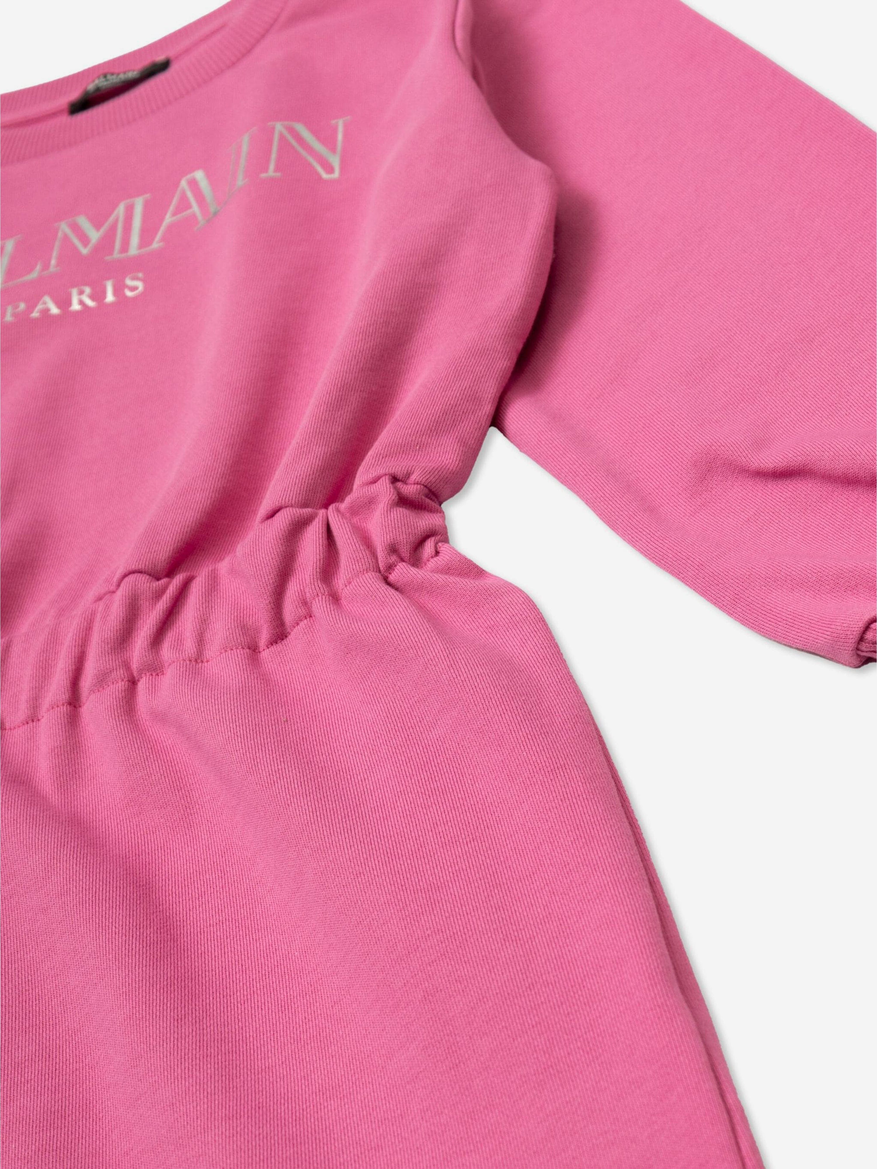 Balmain Girls Logo Sweater Dress in Pink