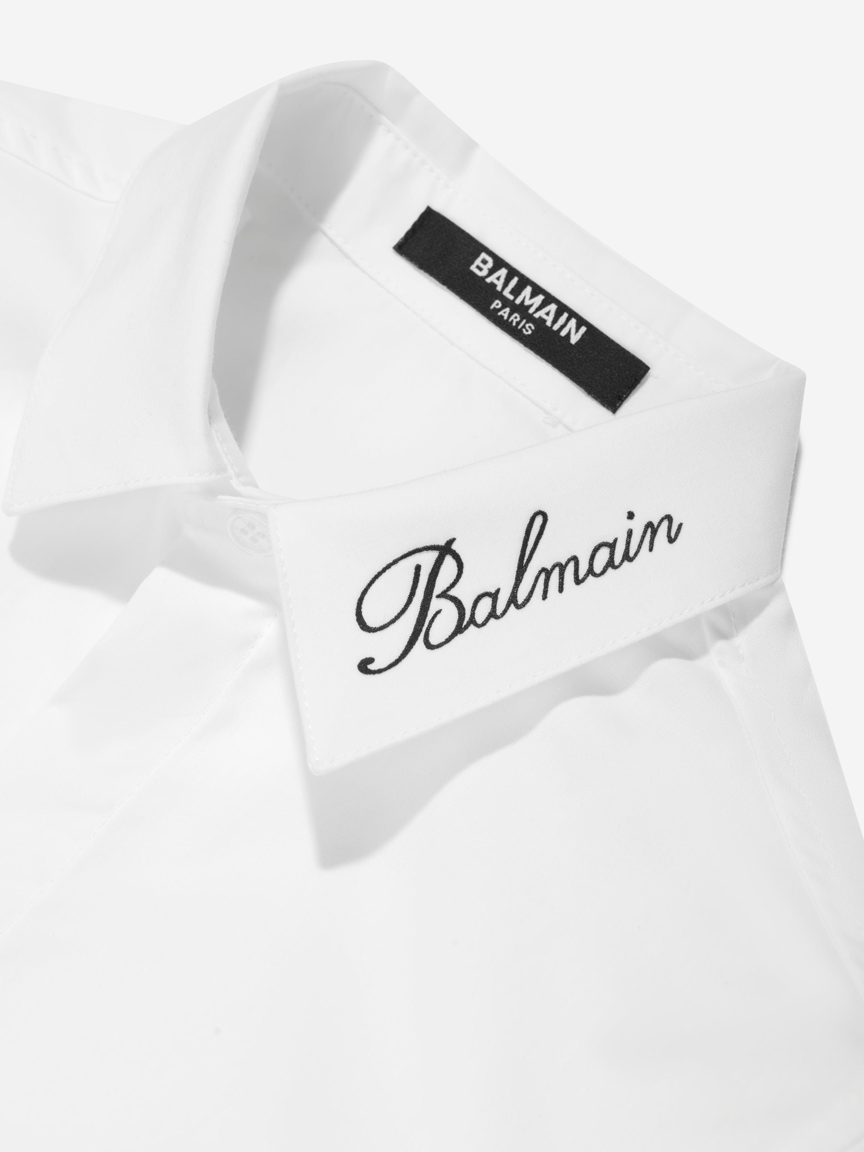 Balmain Boys Logo Collar Shirt in White