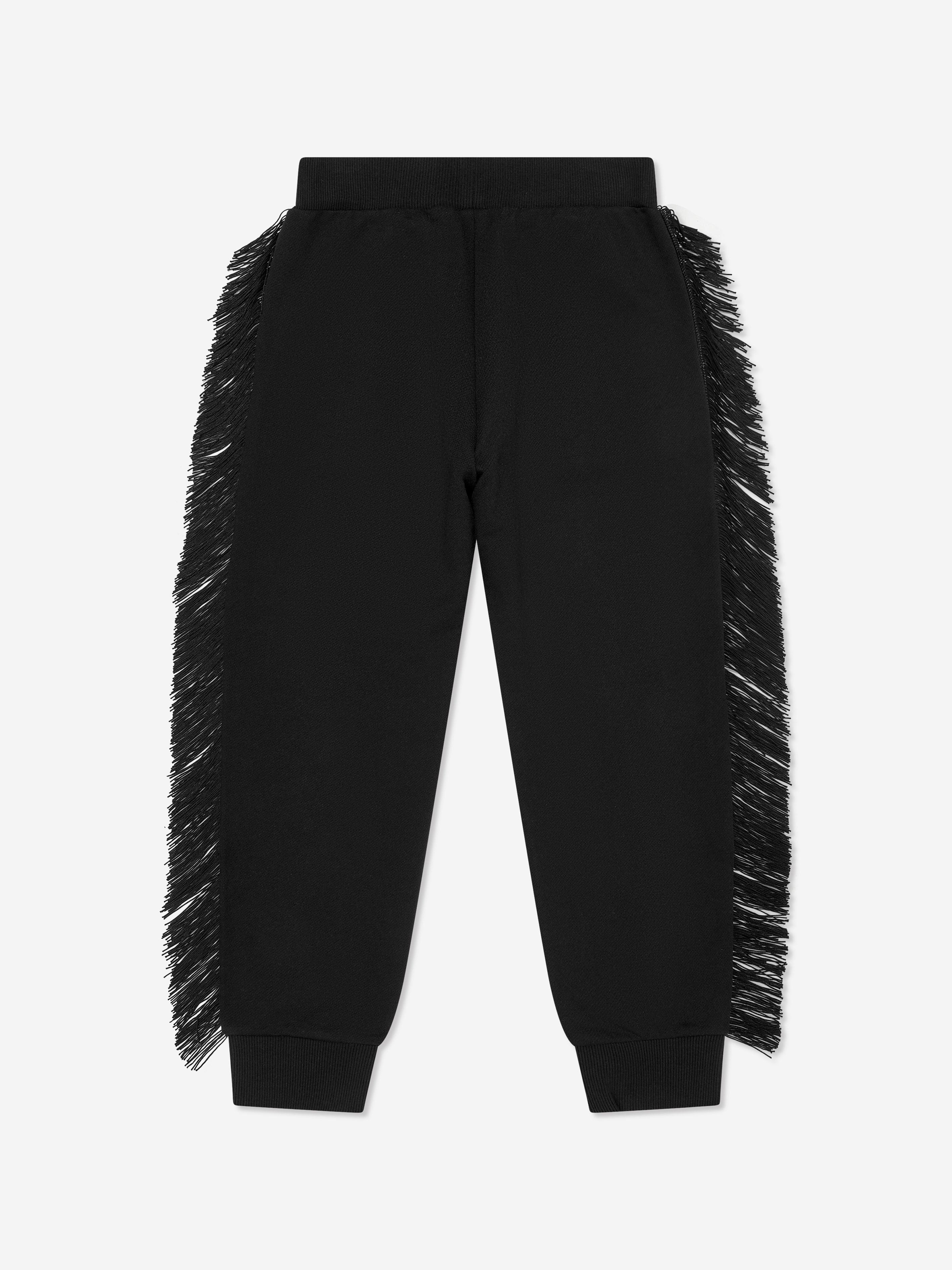 Balmain Girls Fringed Logo Joggers in Black