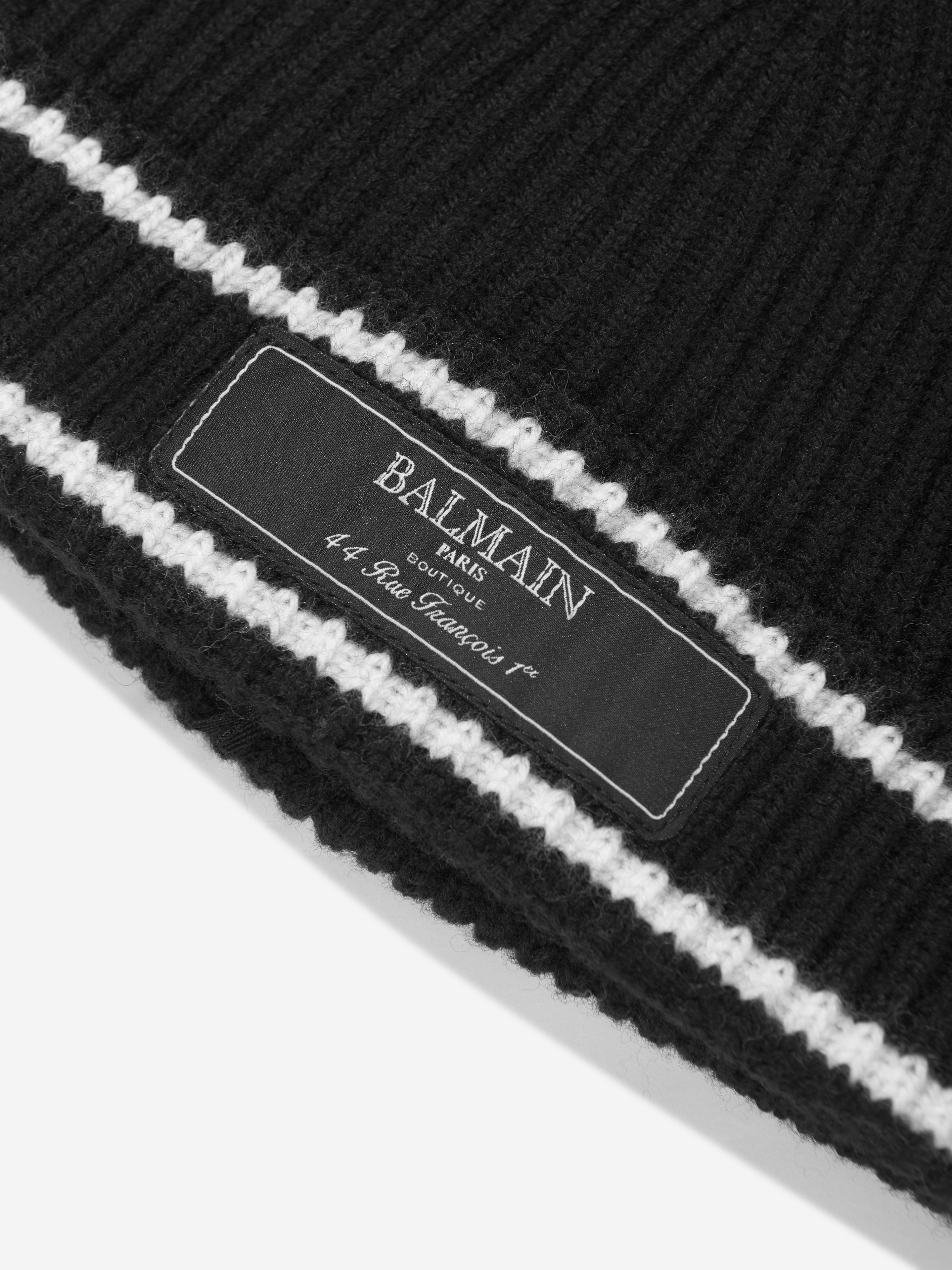 Balmain Kids Knitted Beanie Hat in Black