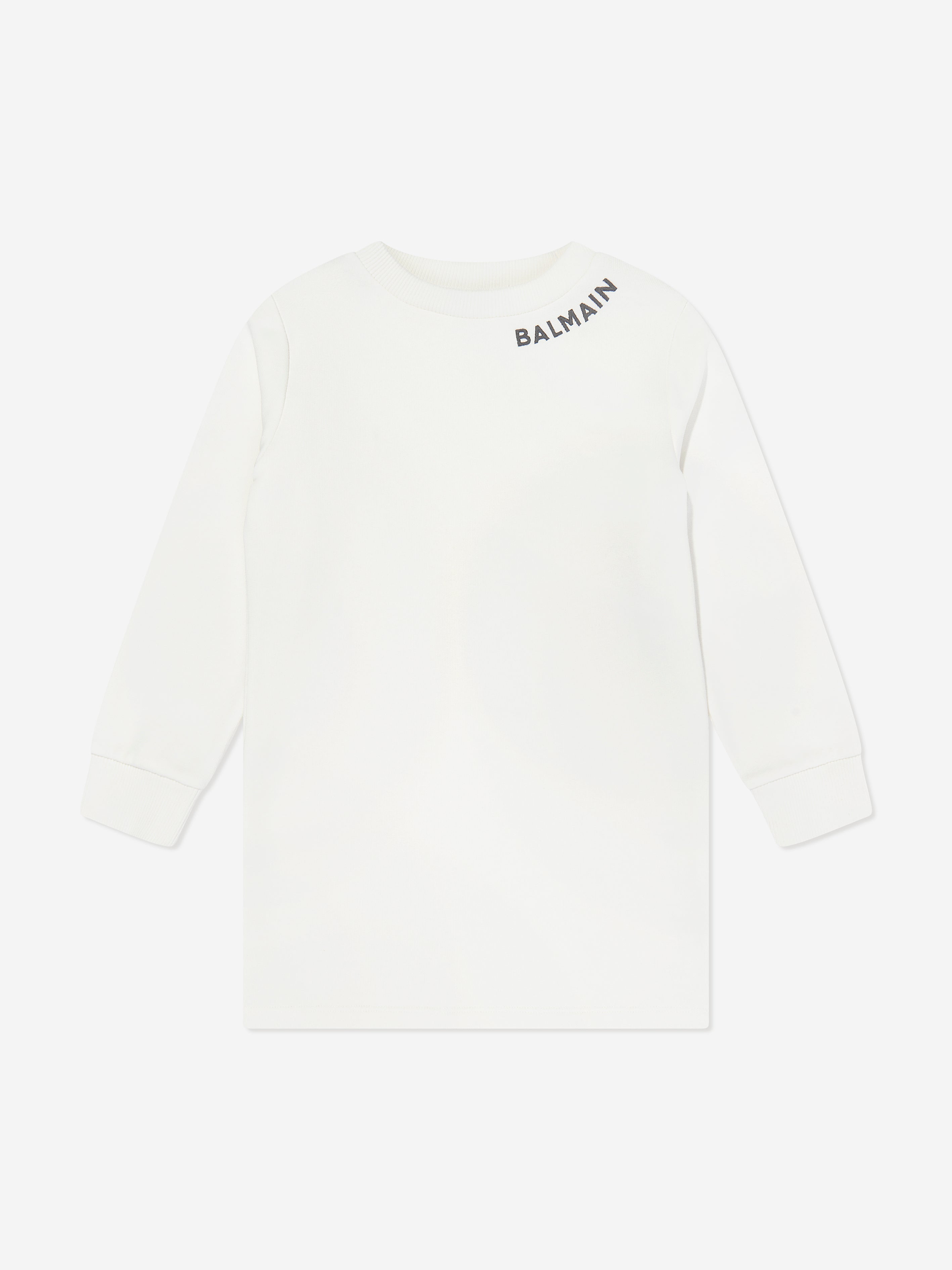 Balmain Girls Logo Sweater Dress in Ivory