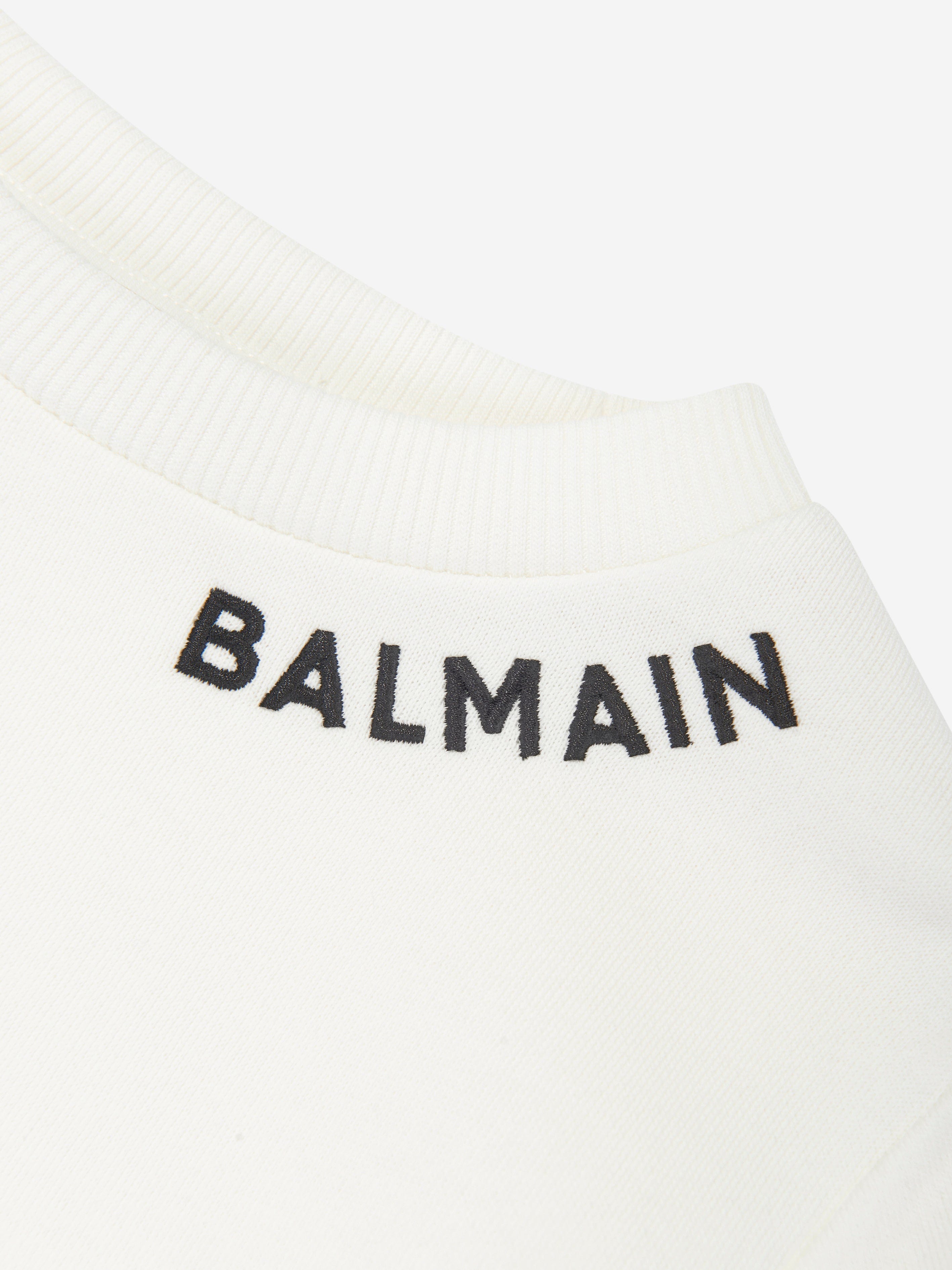 Balmain Girls Logo Sweater Dress in Ivory