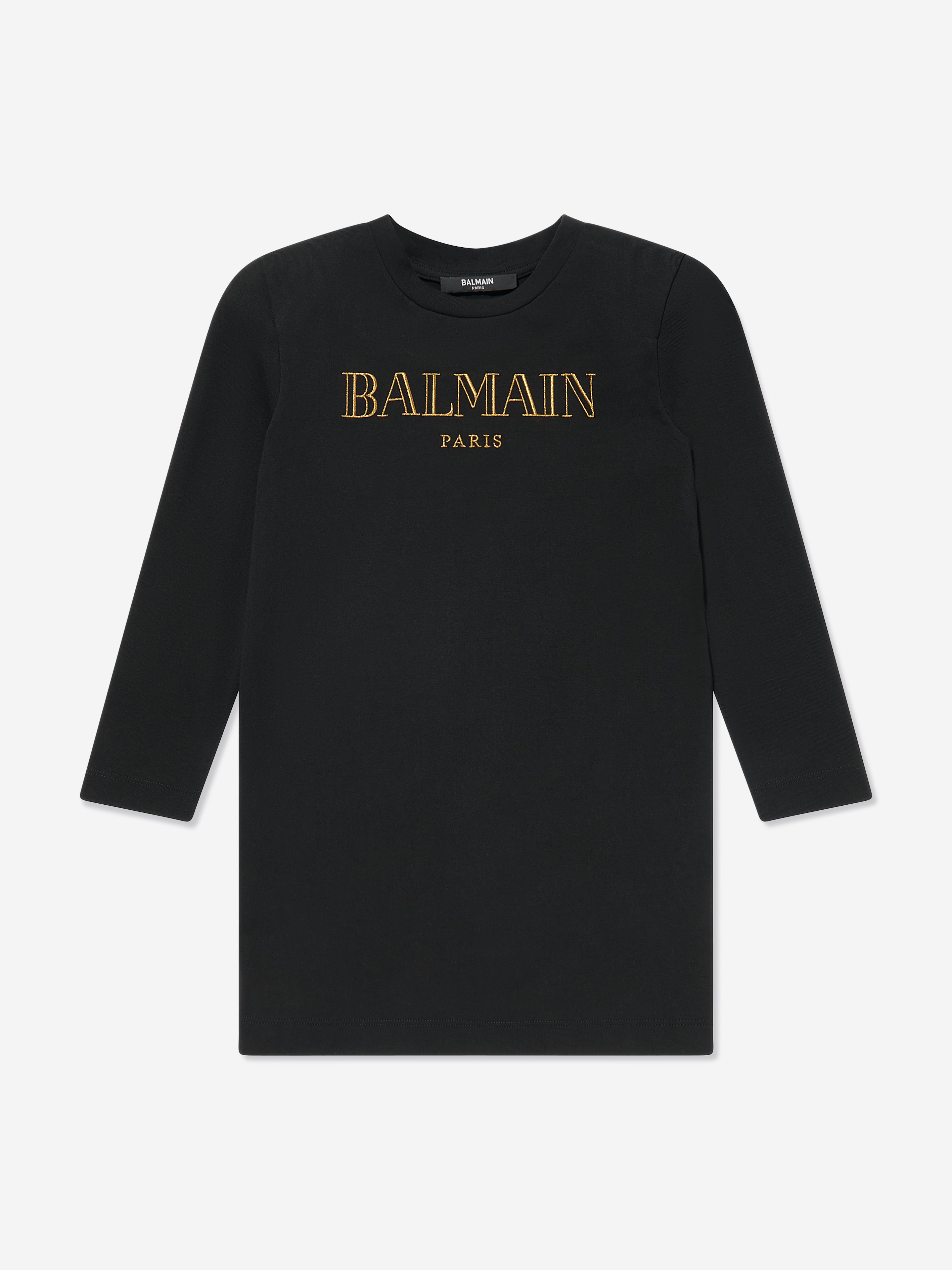 Balmain Girls Logo Dress in Black