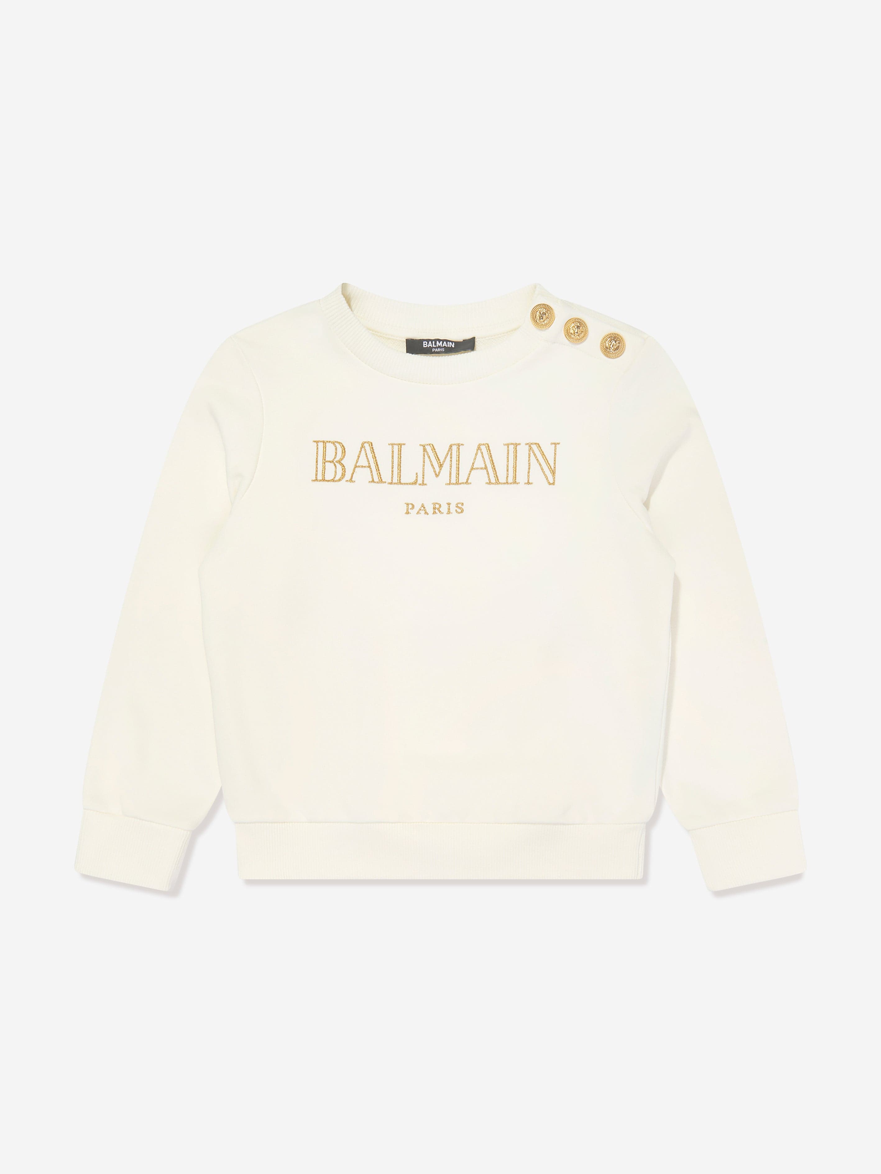 Balmain Girls Paris Logo Sweatshirt in Ivory