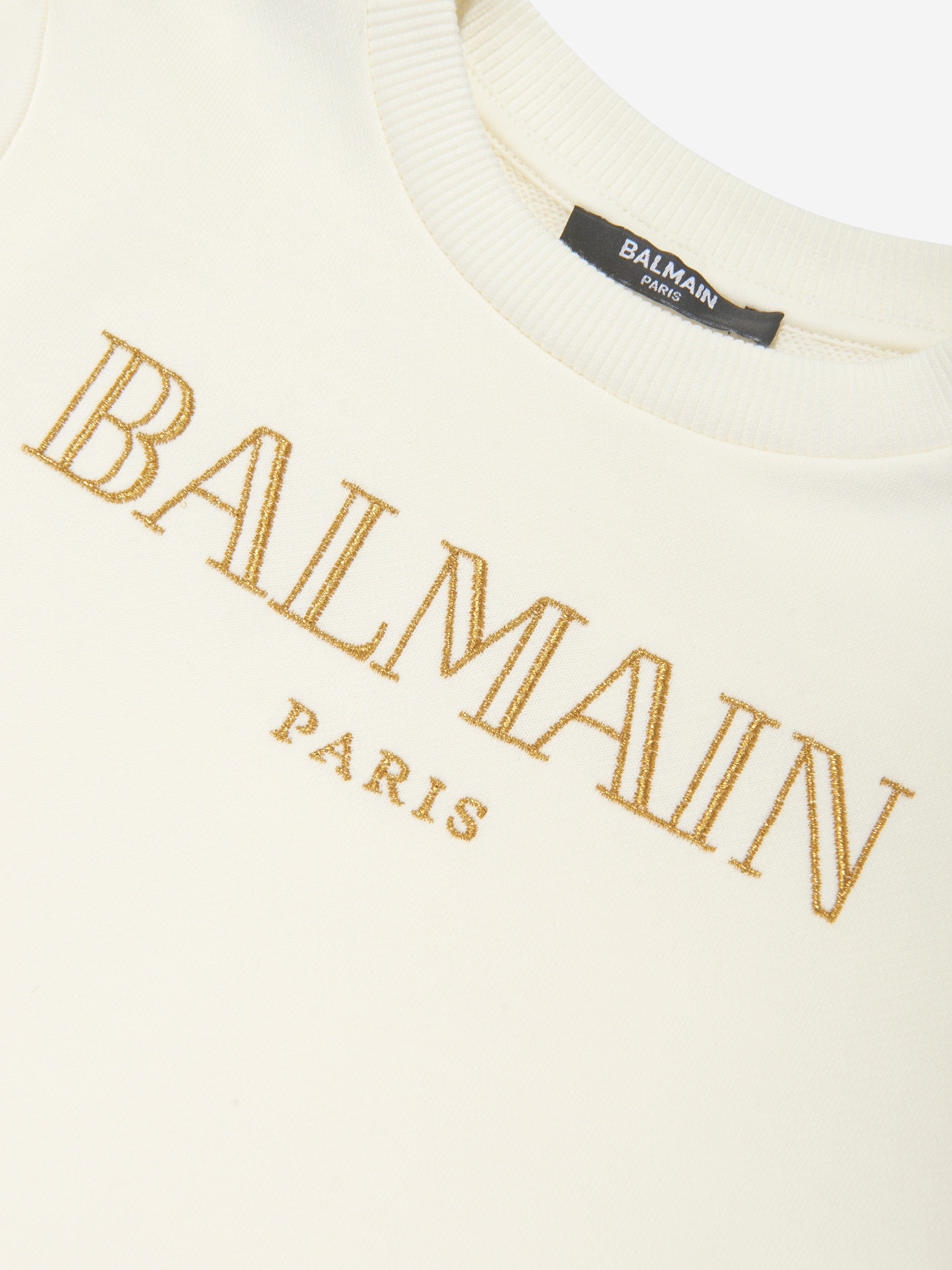 Balmain Girls Paris Logo Sweatshirt in Ivory