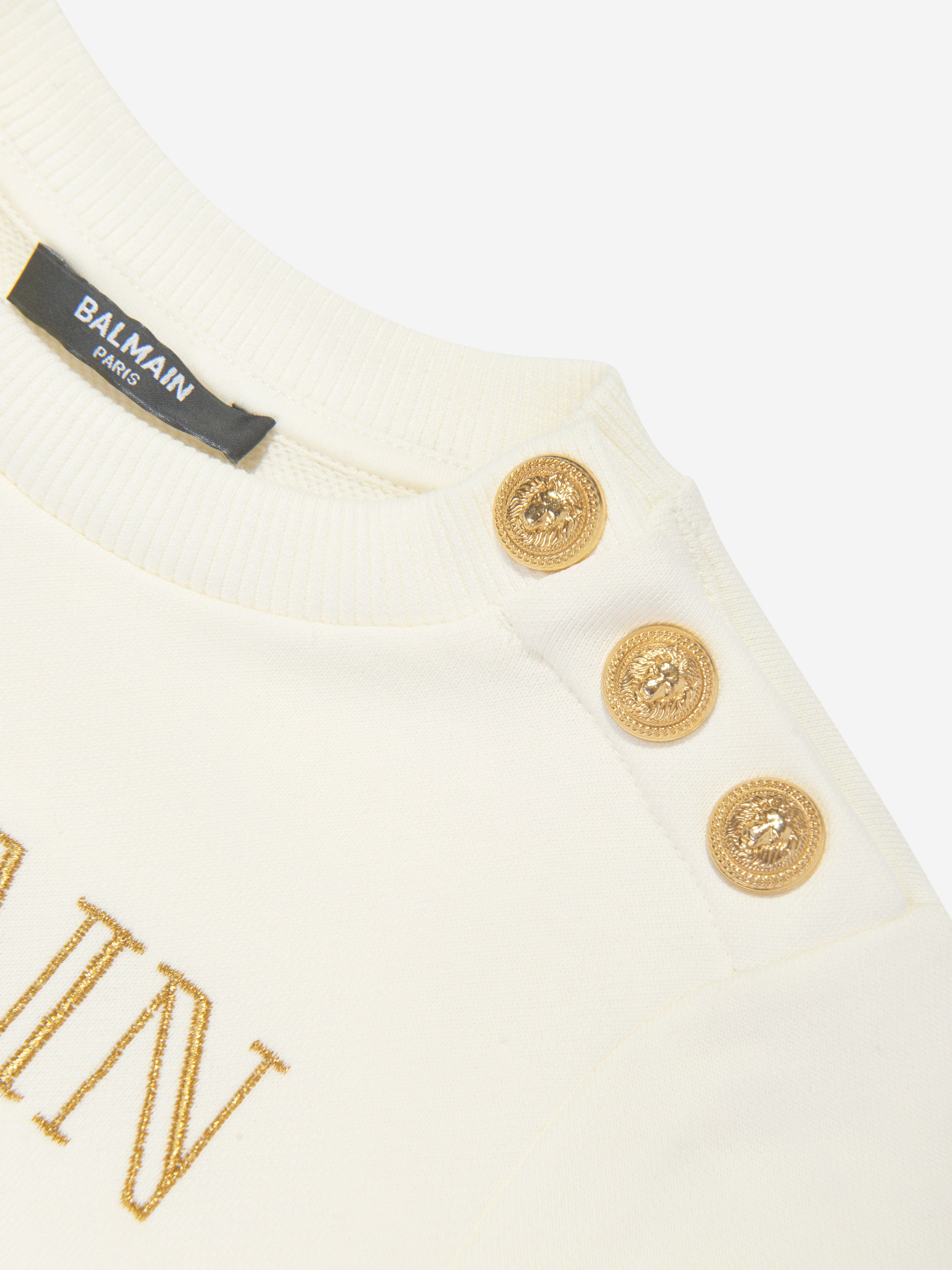 Balmain Girls Paris Logo Sweatshirt in Ivory