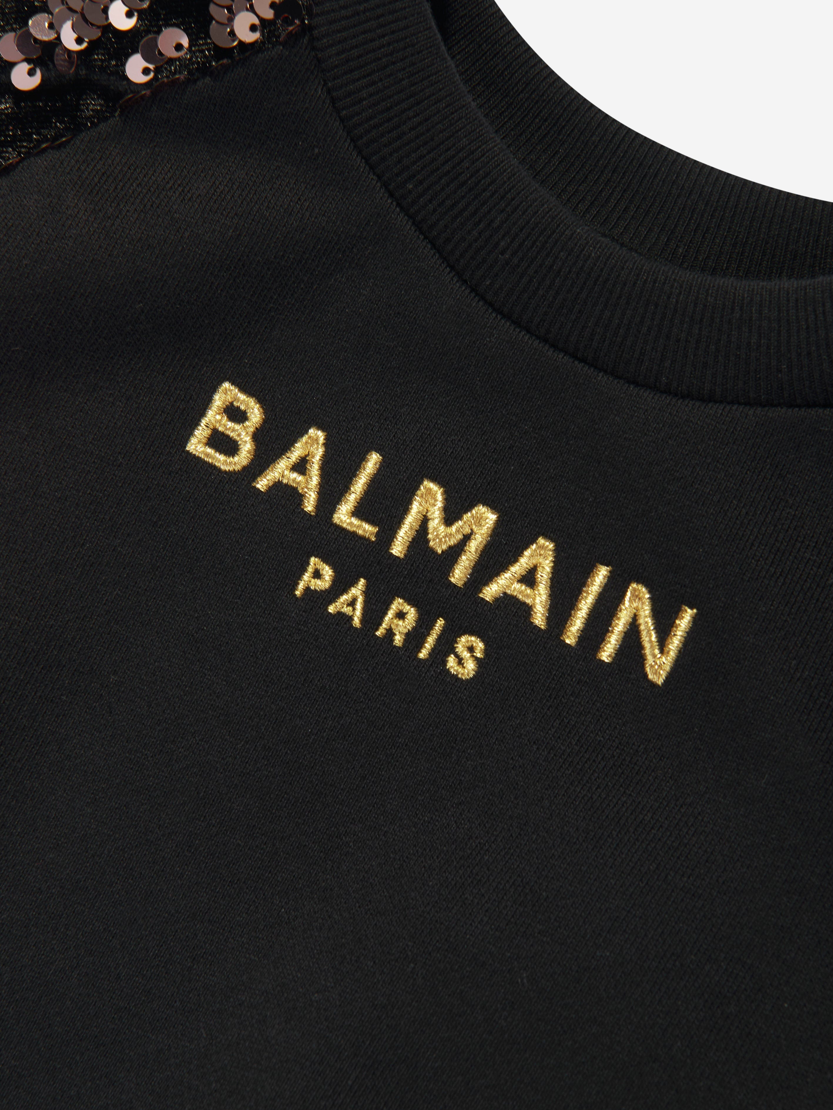 Balmain Girls Sequin Sleeve Sweatshirt in Black