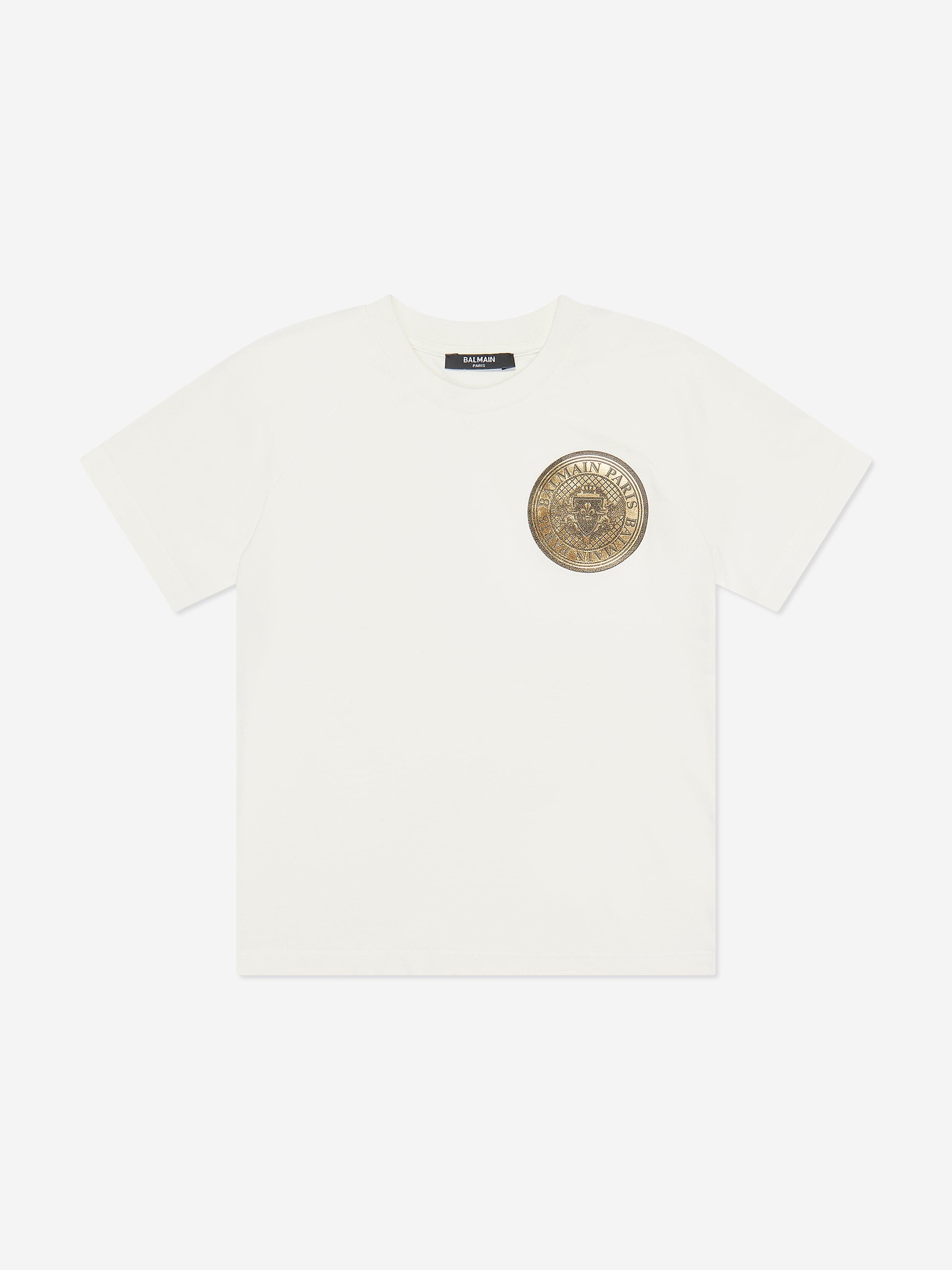 Balmain Kids Logo Print T-Shirt in Ivory