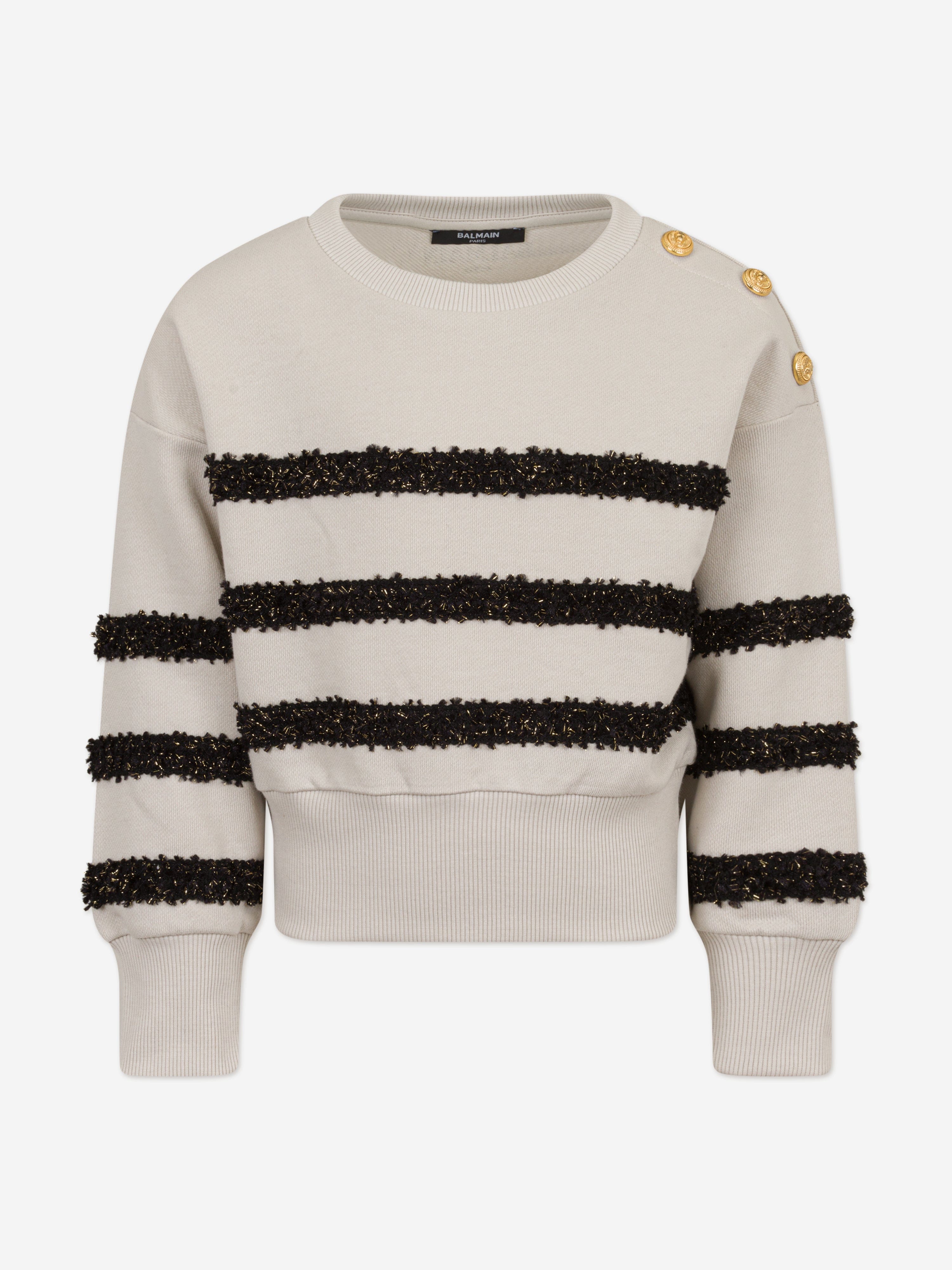 Balmain Girls Striped Sweatshirt in Beige