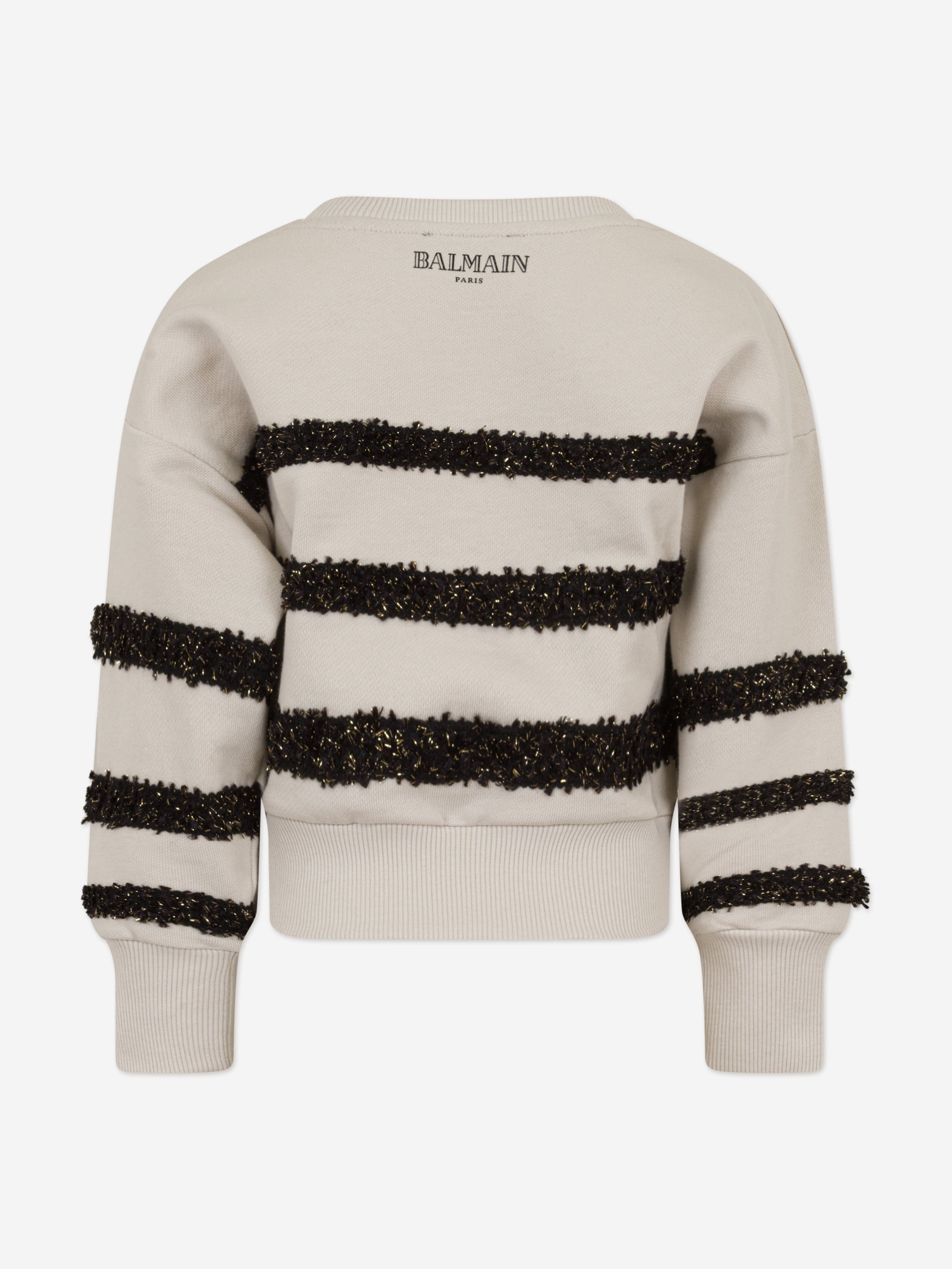 Balmain Girls Striped Sweatshirt in Beige
