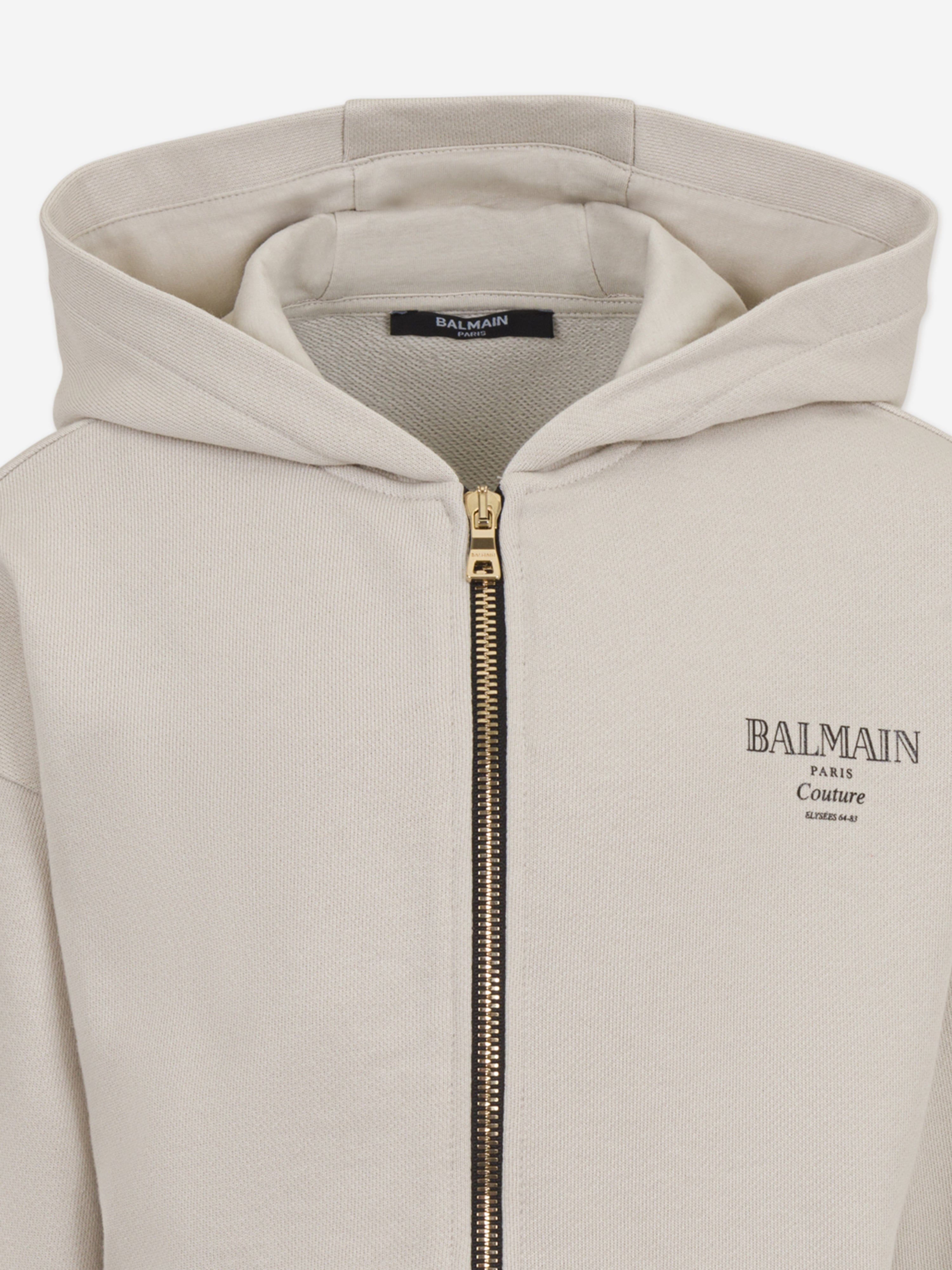 Balmain Boys Logo Zip Up Top in Beige